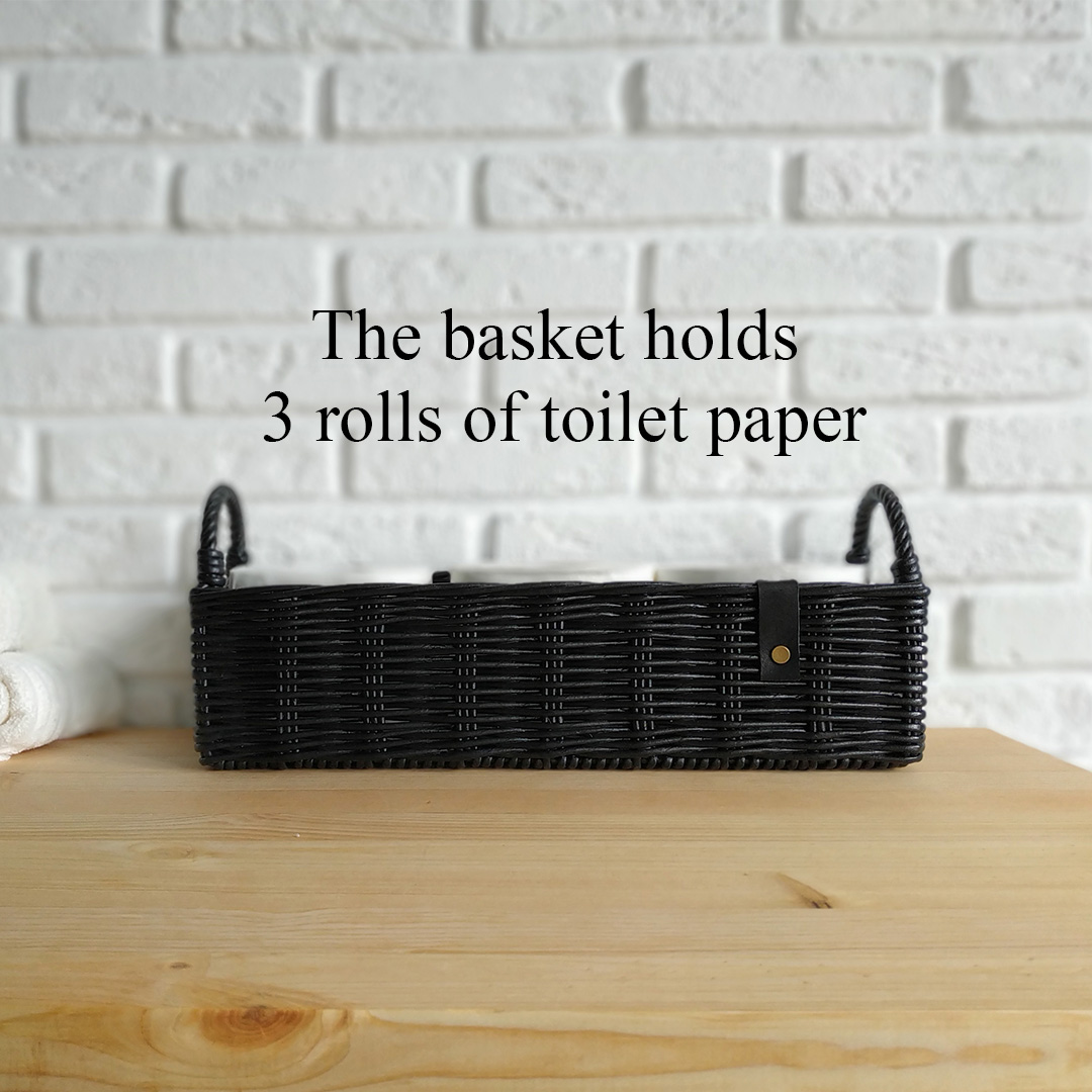 Black toilet paper basket. Woven rectangle toilet tray. Toil - Inspire Uplift