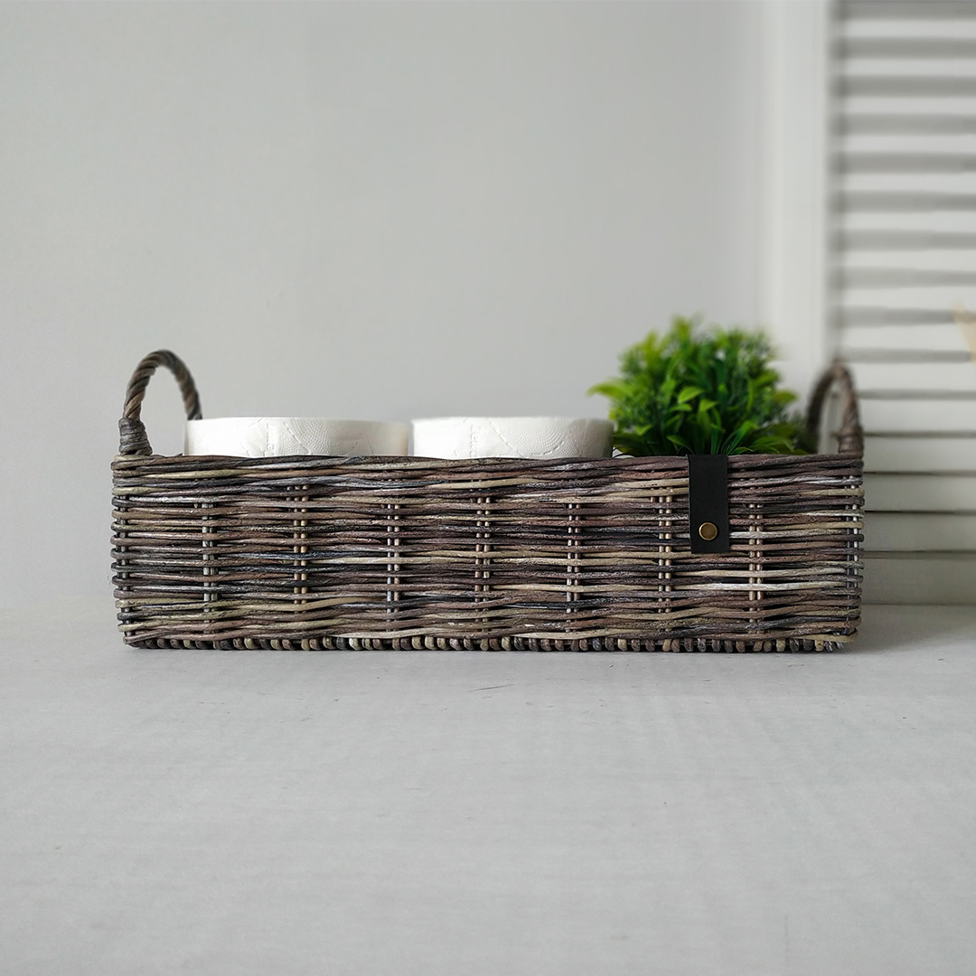 Black toilet paper basket. Woven rectangle toilet tray. Toil - Inspire Uplift