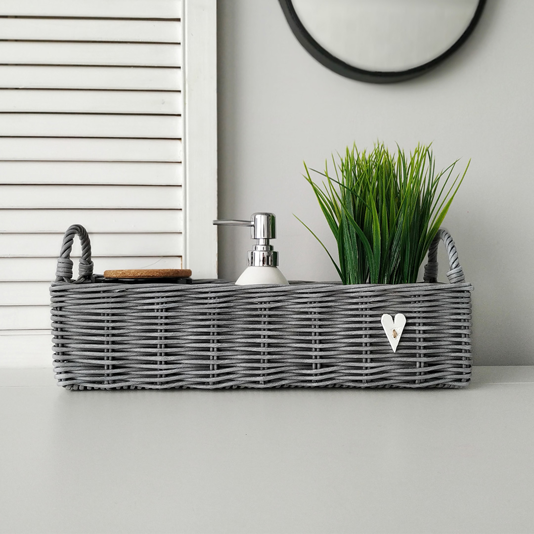Black toilet paper basket. Woven rectangle toilet tray. Toil - Inspire Uplift