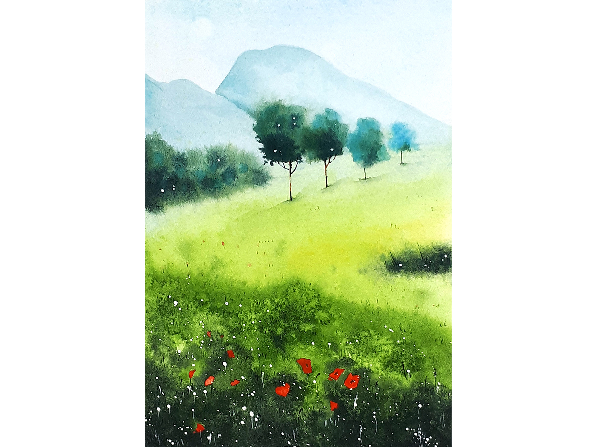 Meadow Painting Original Art Spring Mountain Landscape Water Inspire