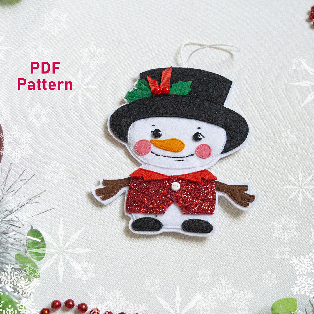 Snowman PDF Pattern, Felt Christmas Ornament, Tree decor DIY Inspire
