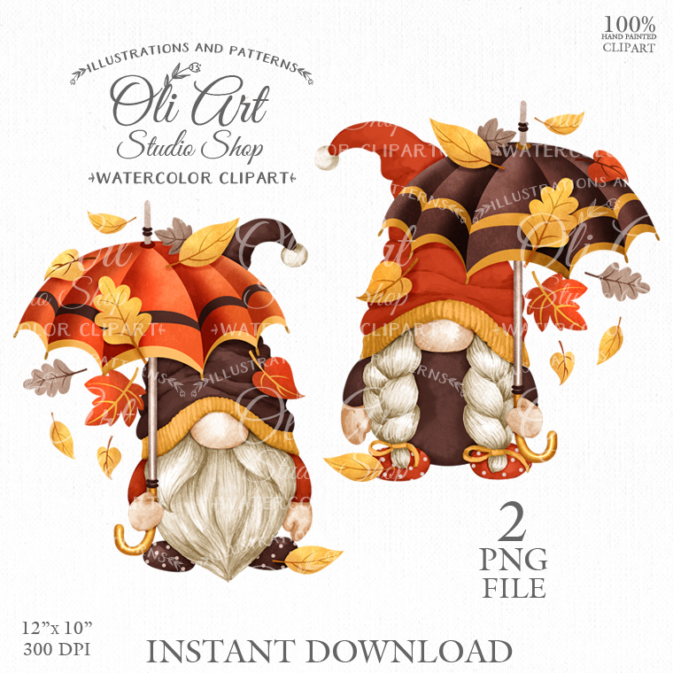 Autumn gnomes. Fall. Gnome with an umbrella. Autumn leaves. - Inspire