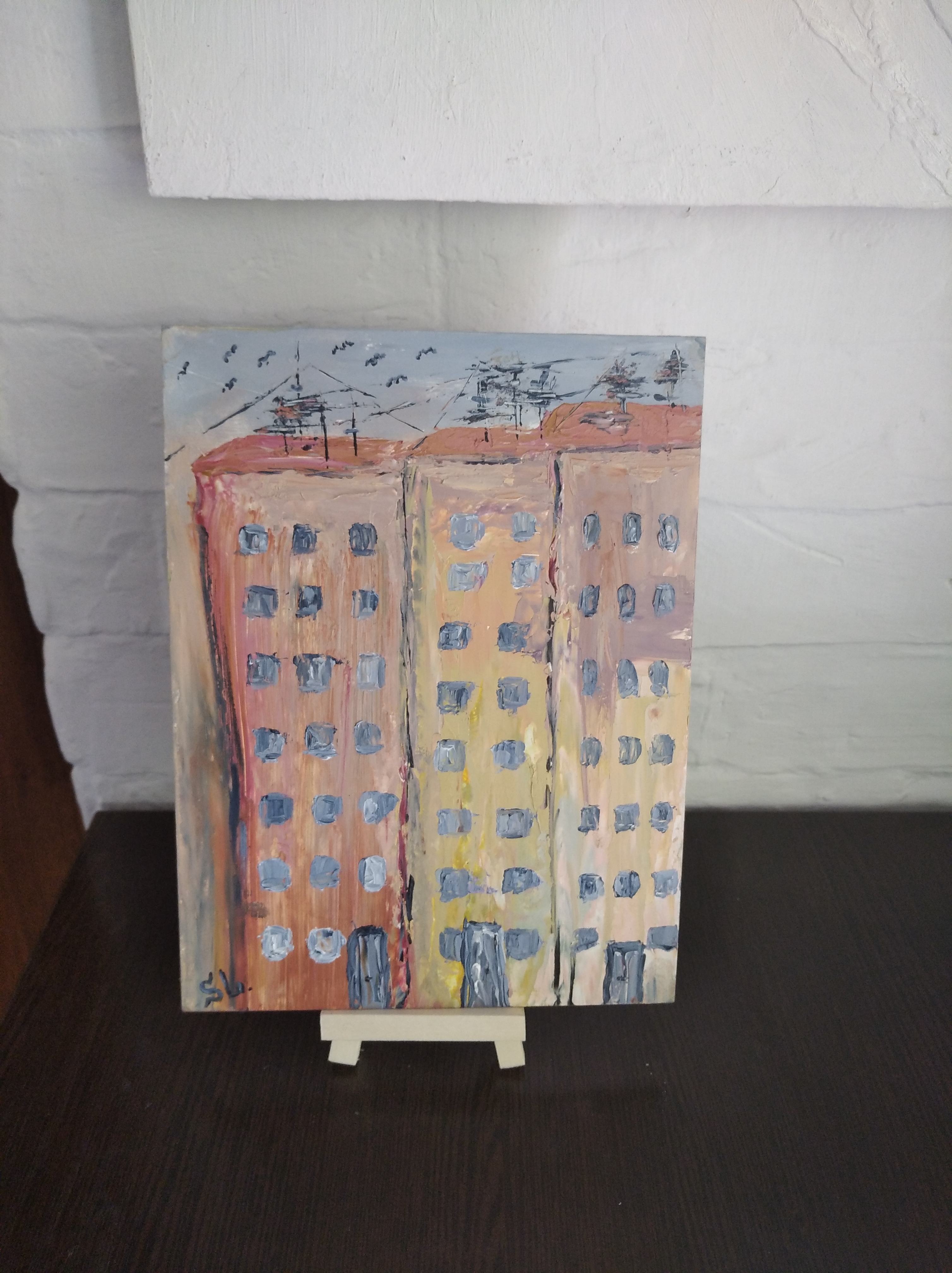 City original art oil painting high rise buildings hand-pain - Inspire ...