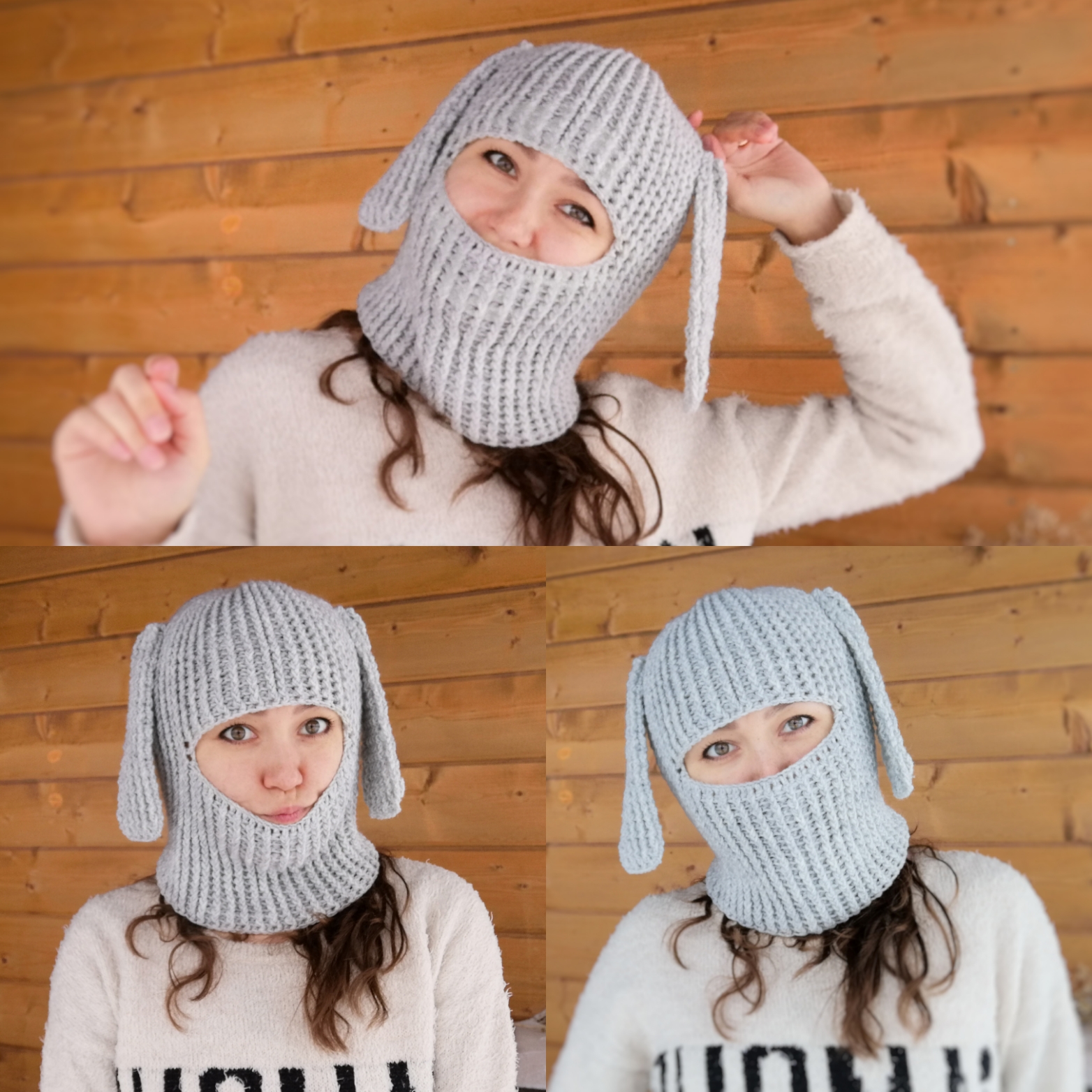 Balaclava with ears, gray balaclava, knite balaclava, aesthe Inspire