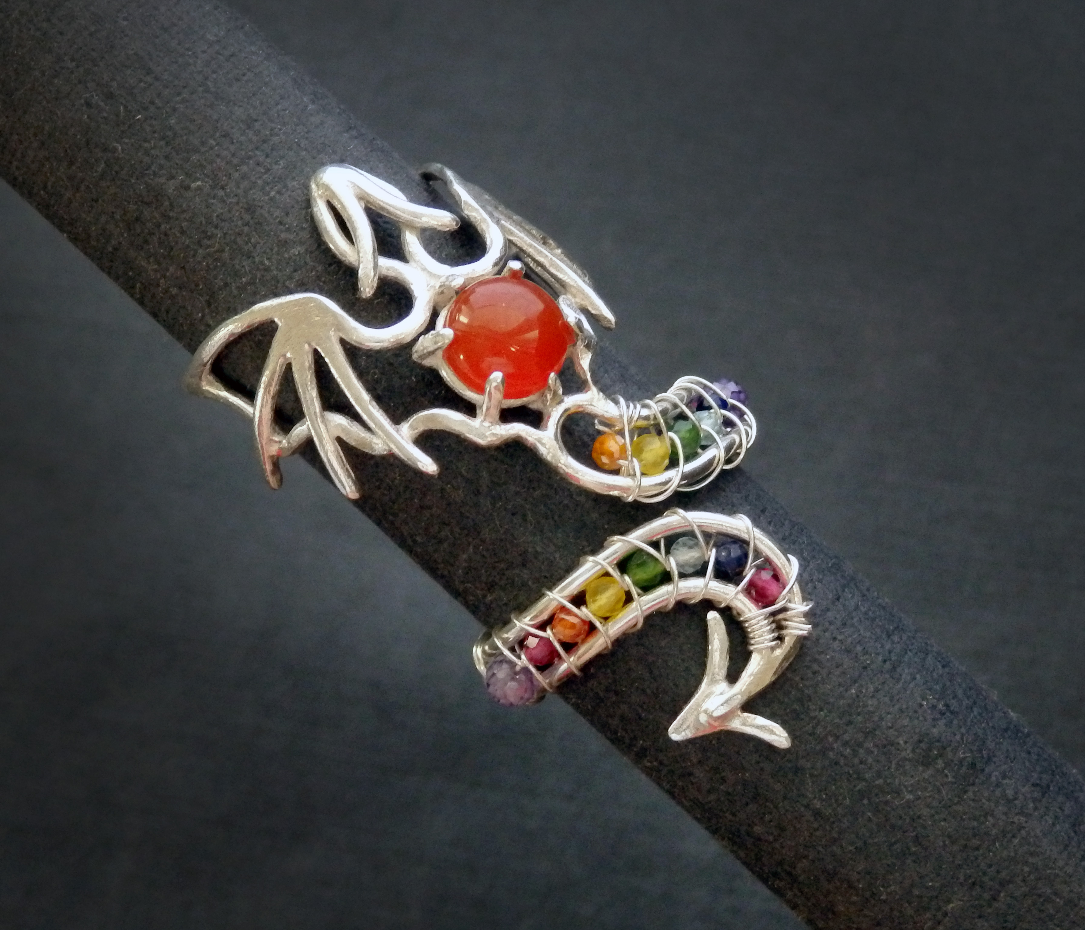 Silver dragon wire wrap ring, Rainbow ring Inspire Uplift