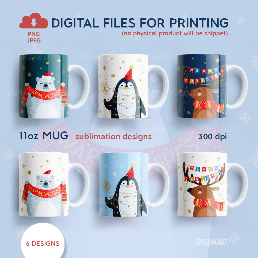 Christmas Animals Bundle, 11oz Mug Sublimation Designs with Inspire