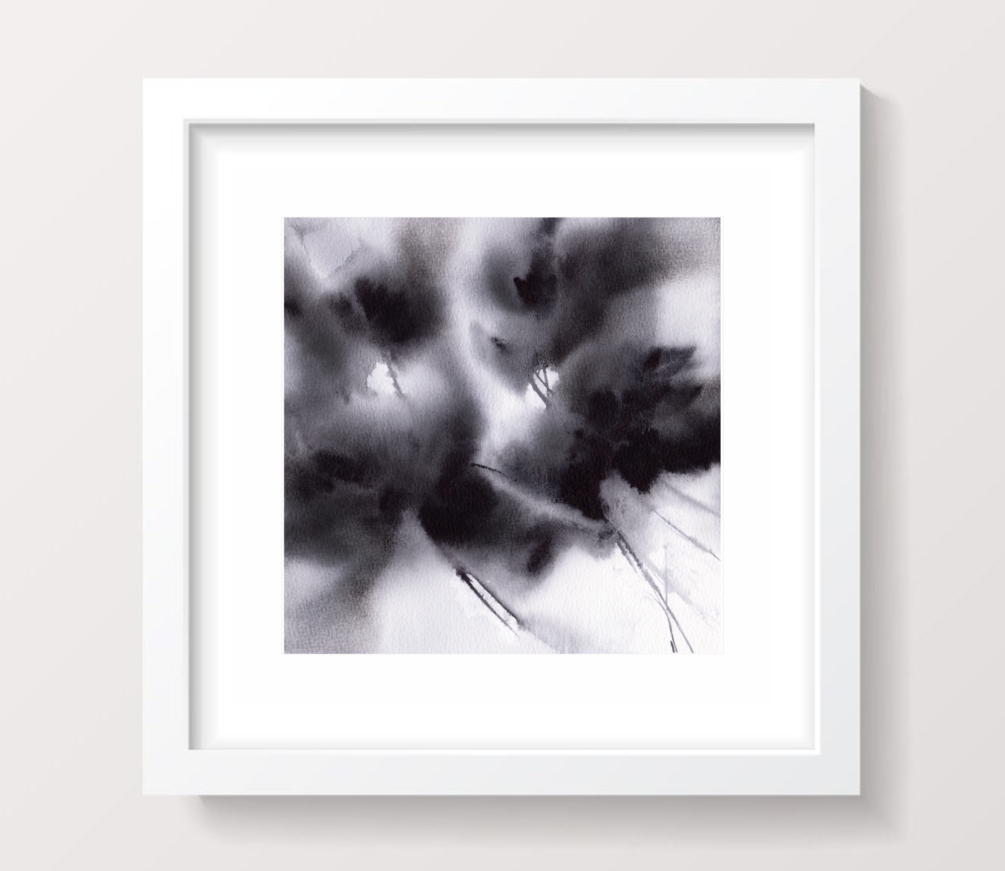 Abstract wall art Original floral painting Black flowers Mod Inspire