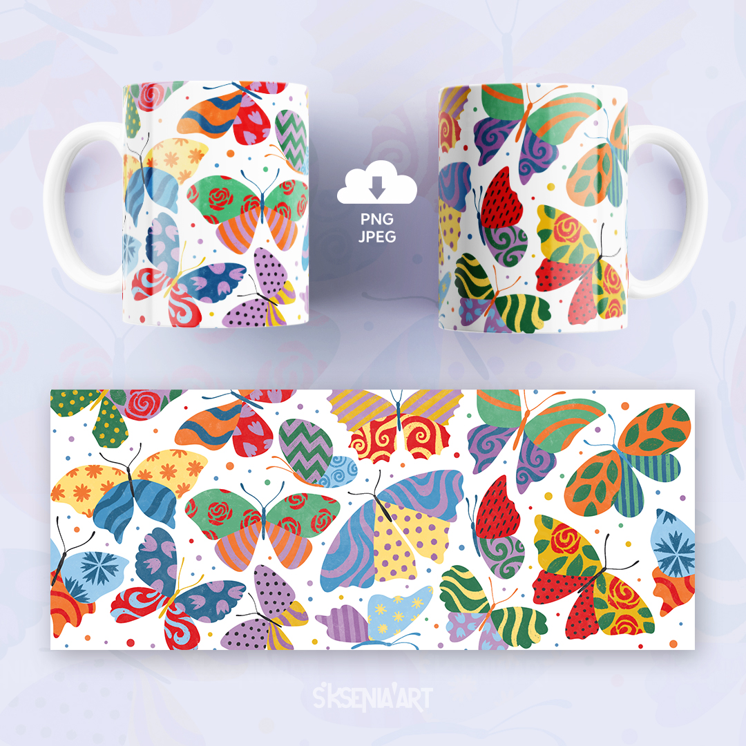 11oz Coffee Mug Sublimation Template, Butterfly Design Mug, Inspire