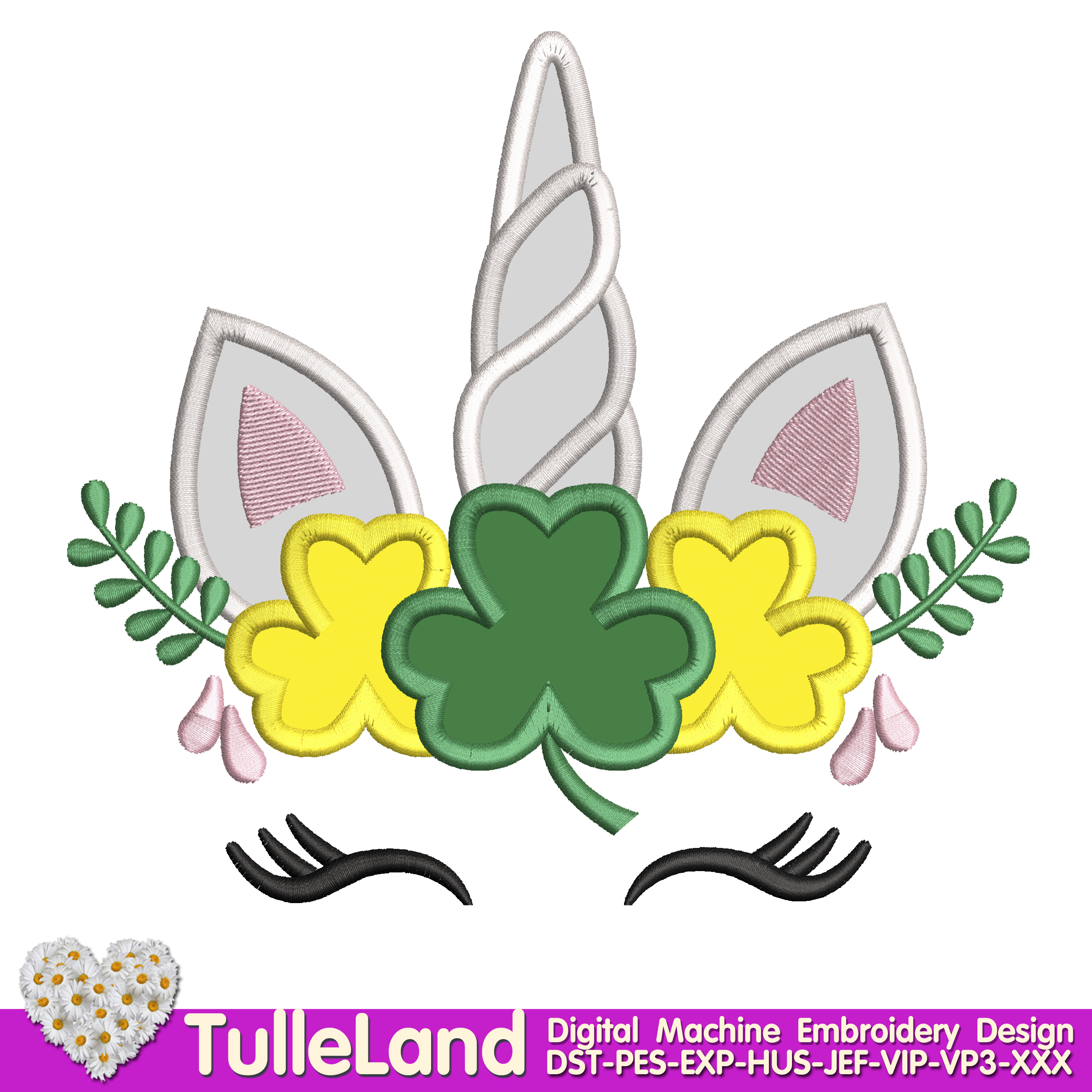 Cute unicorn with clover saint patricks day design applique  inspire