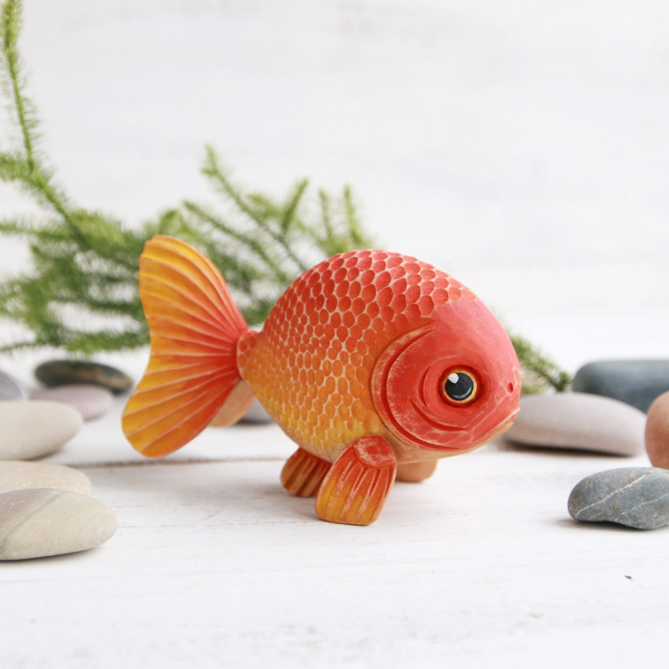 Wood Carved Goldfish Figurine Wood Carving Gold Fish Wooden Inspire