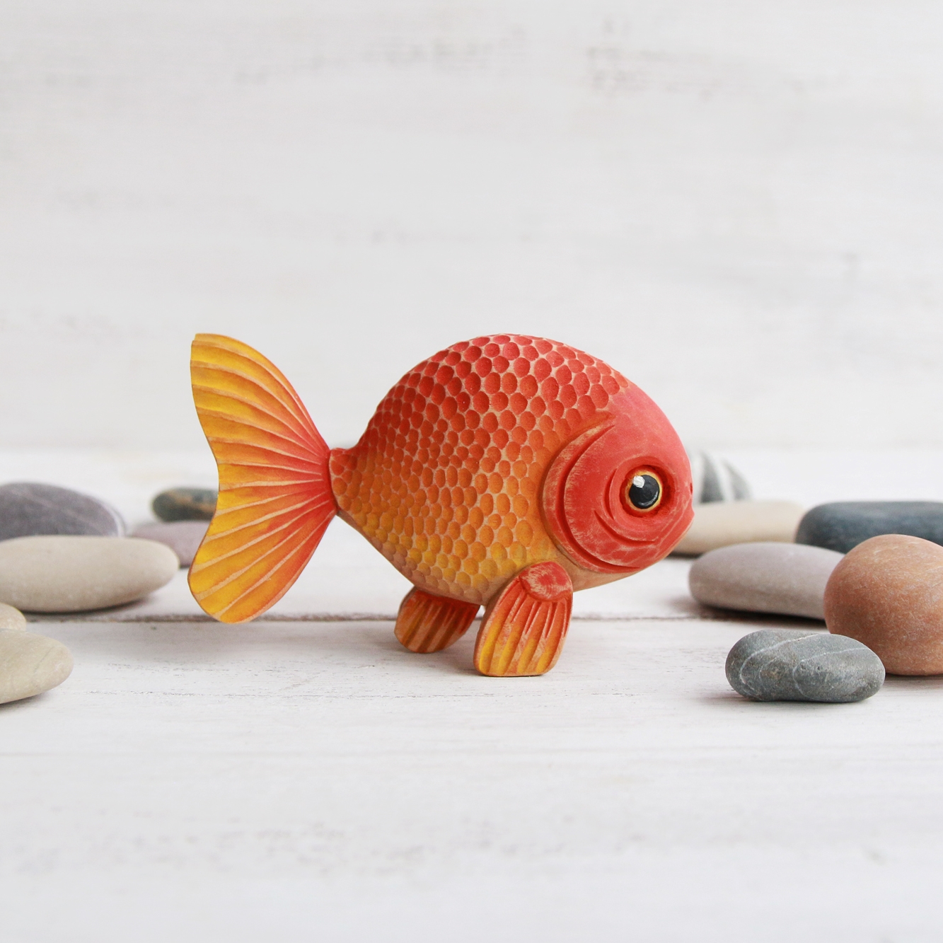 Wood Carved Goldfish Figurine Wood Carving Gold Fish Wooden Inspire