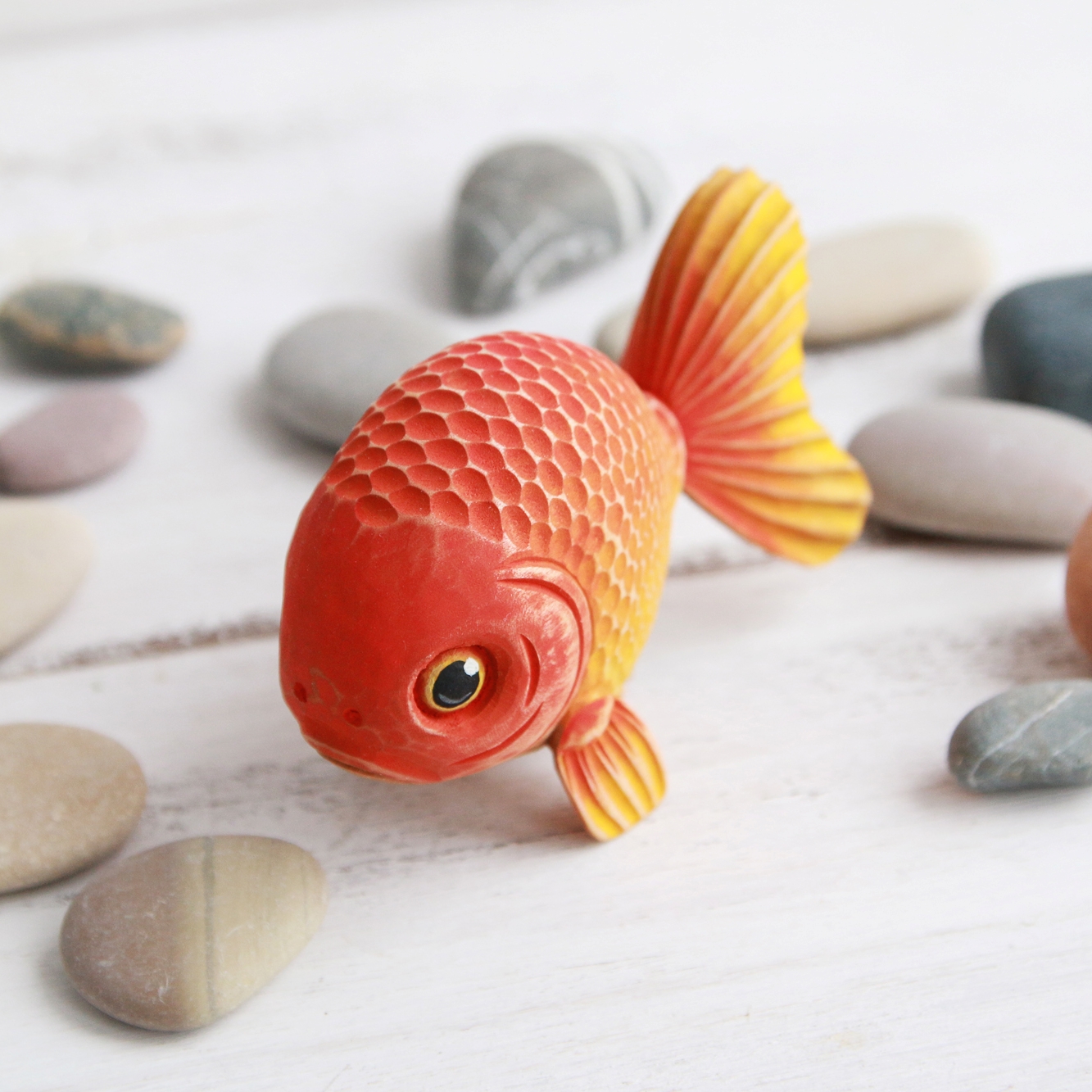 Wood Carved Goldfish Figurine Wood Carving Gold Fish Wooden Inspire