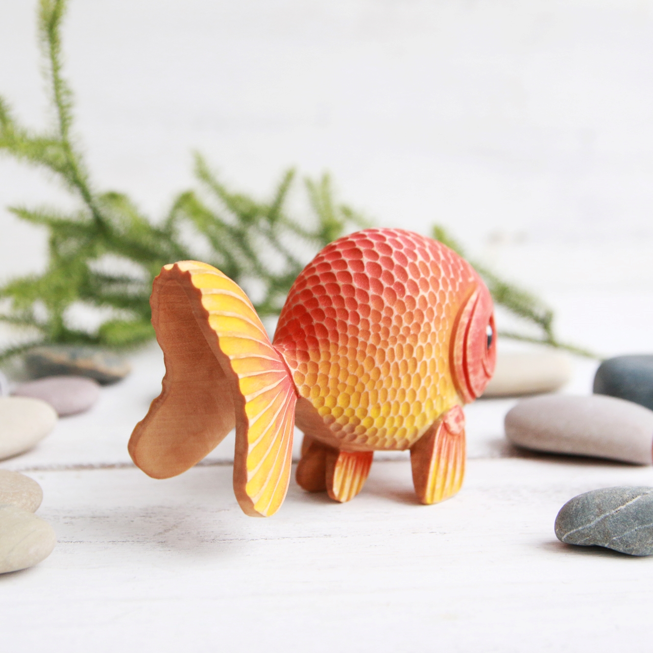 Wood Carved Goldfish Figurine Wood Carving Gold Fish Wooden Inspire
