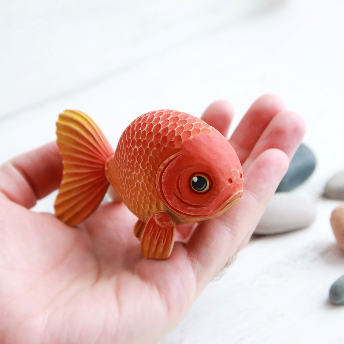 Wood Carved Goldfish Figurine Wood Carving Gold Fish Wooden Inspire