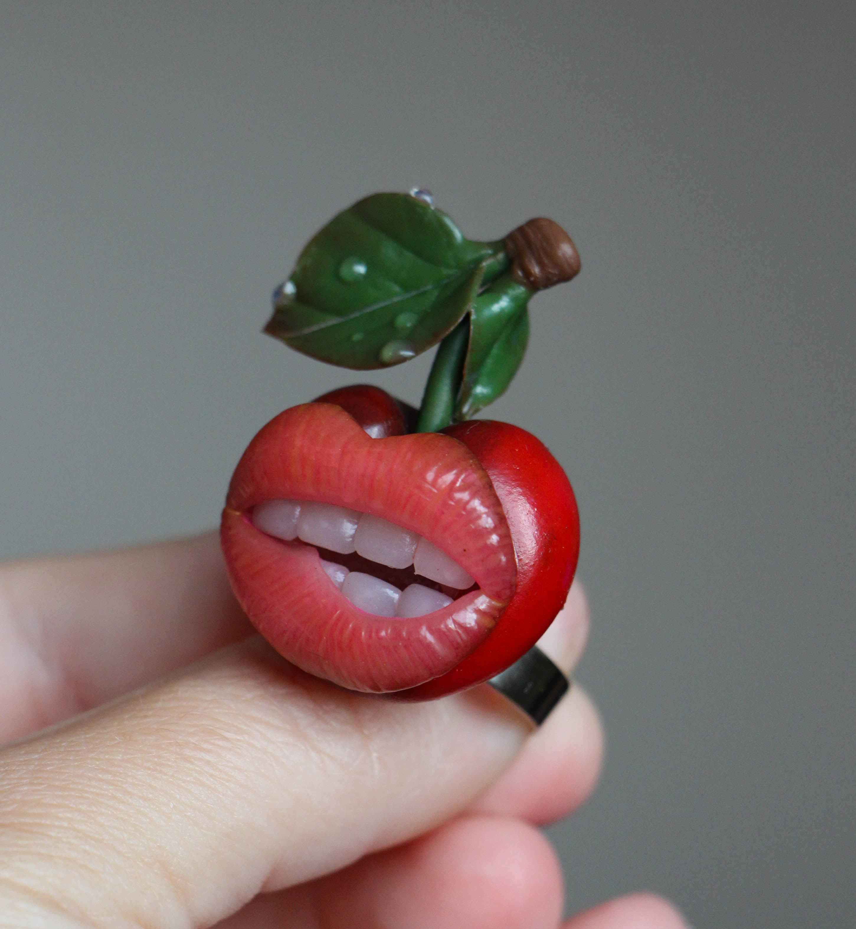 Cherry Ring, Novelty Ring, Hippie Jewelry Inspire Uplift