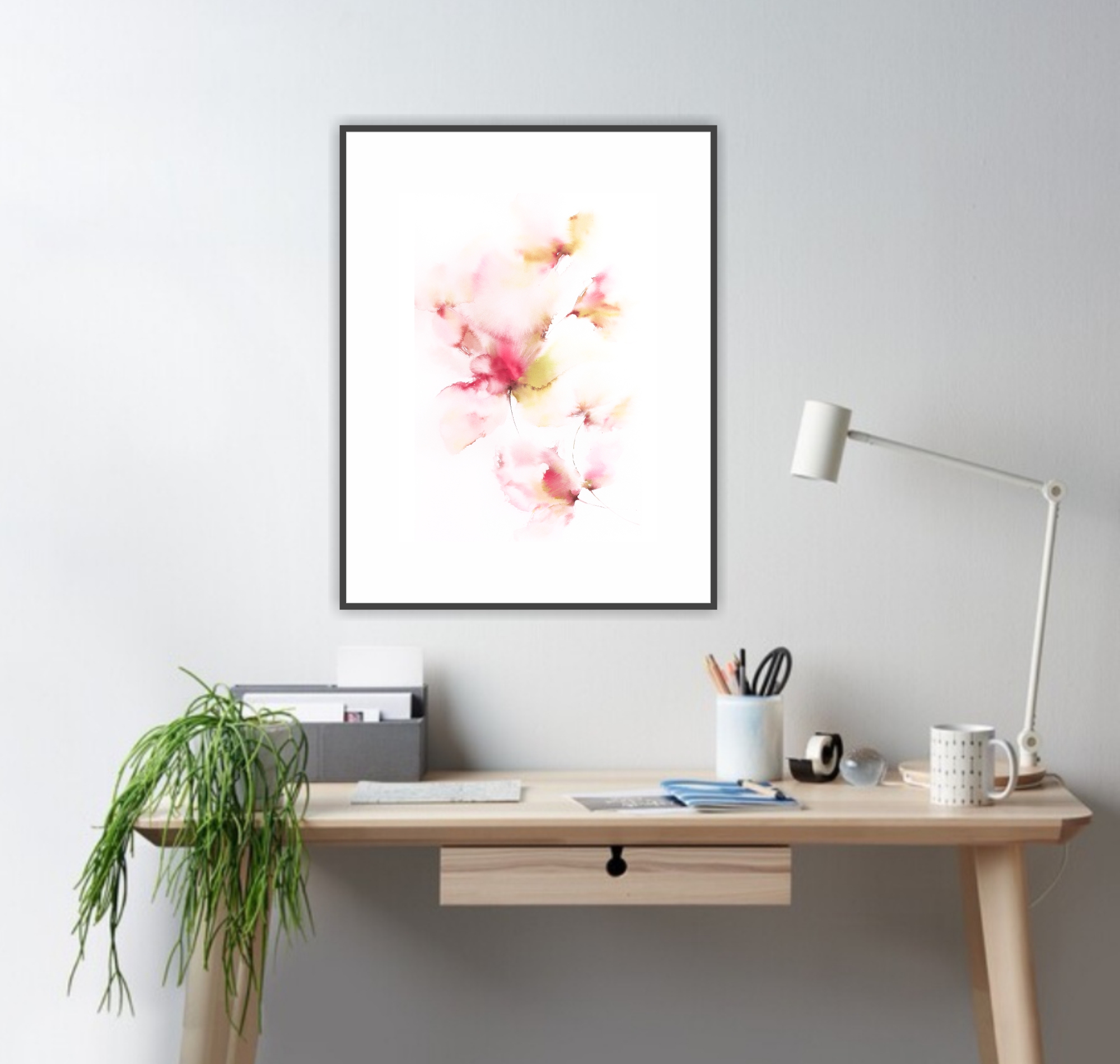 Neutral wall art Soft pink abstract flowers Watercolor flora Inspire