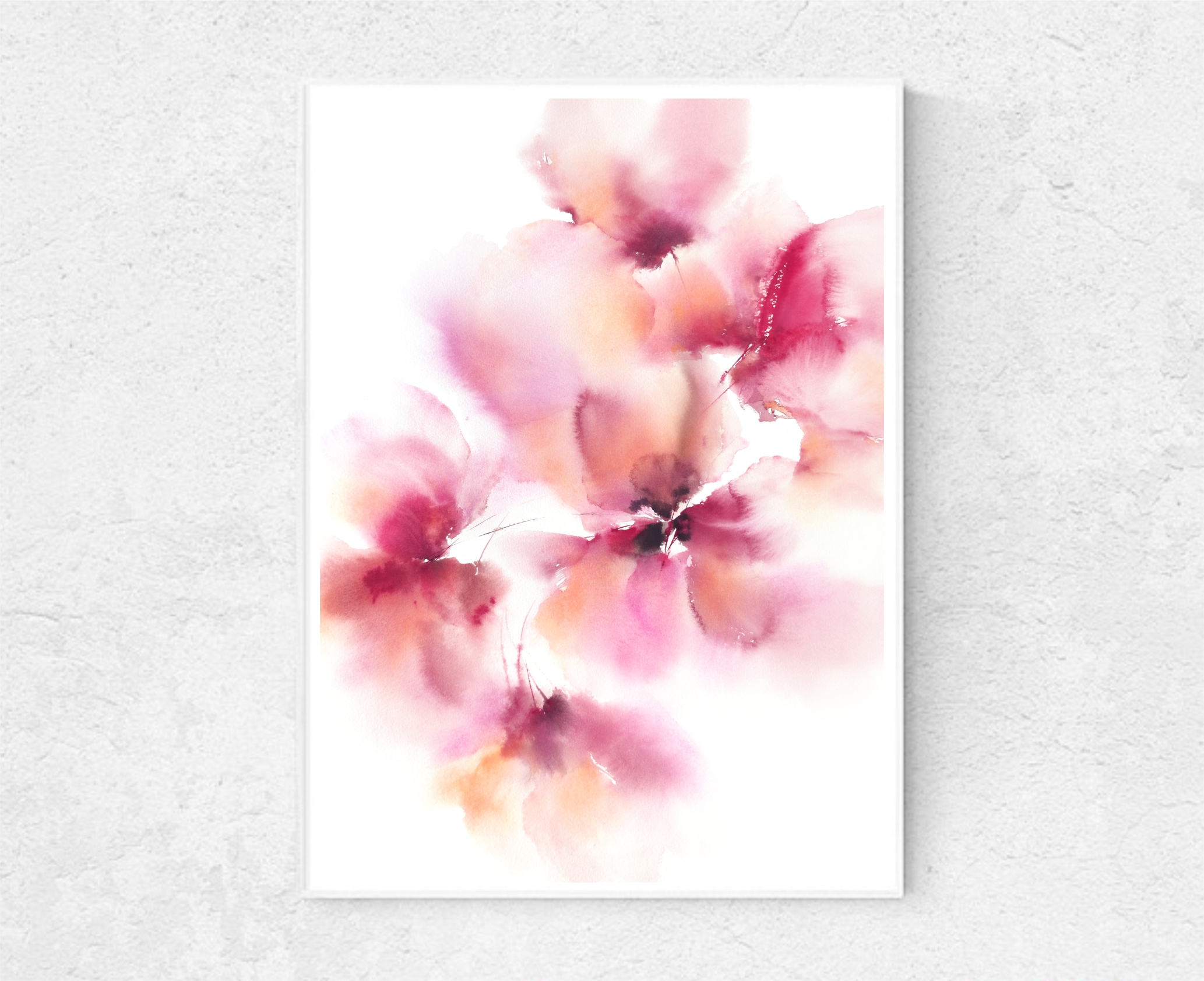 Floral wall art Pink abstract flowers Watercolor floral pain Inspire