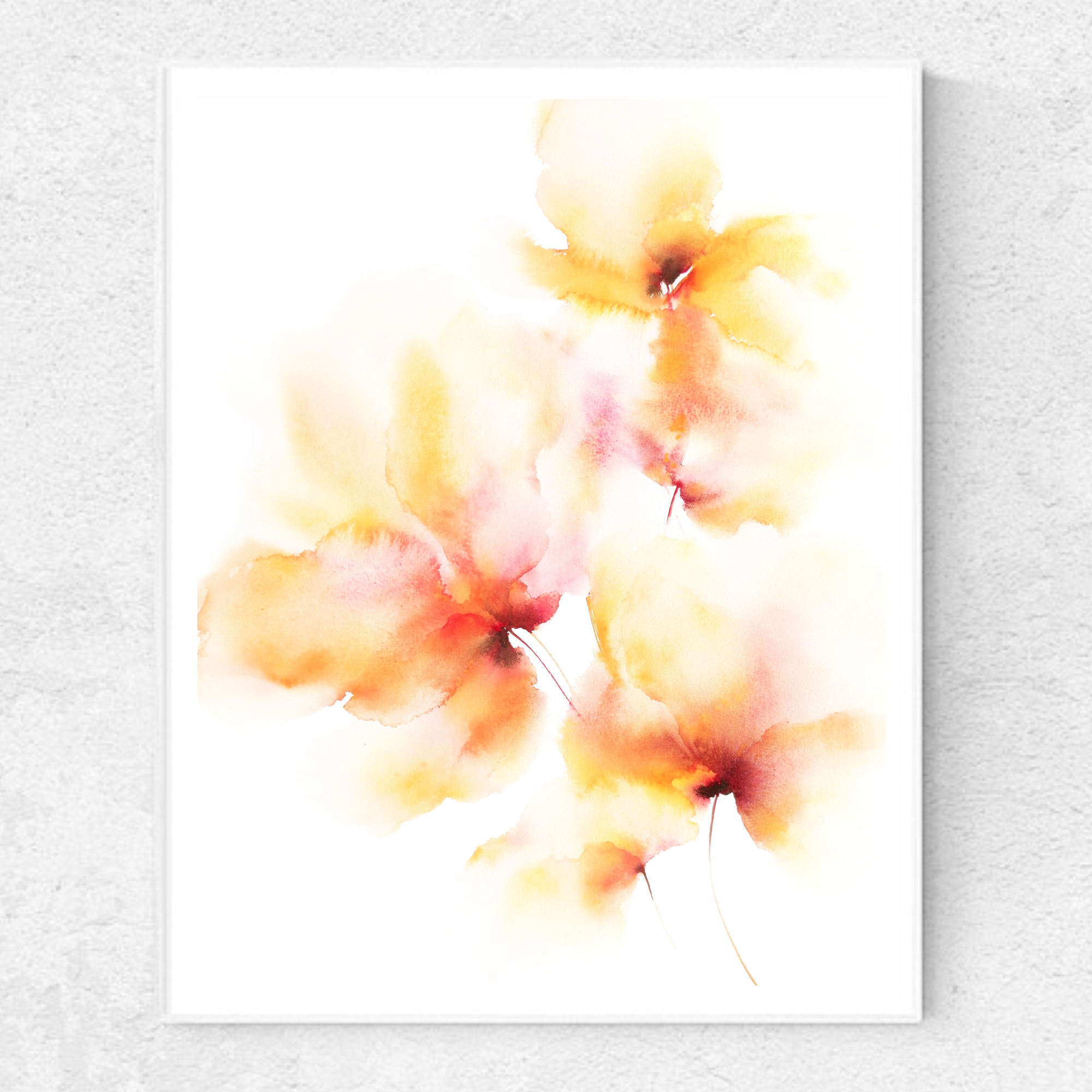 Floral wall art Yellow abstract flowers Watercolor floral pa Inspire