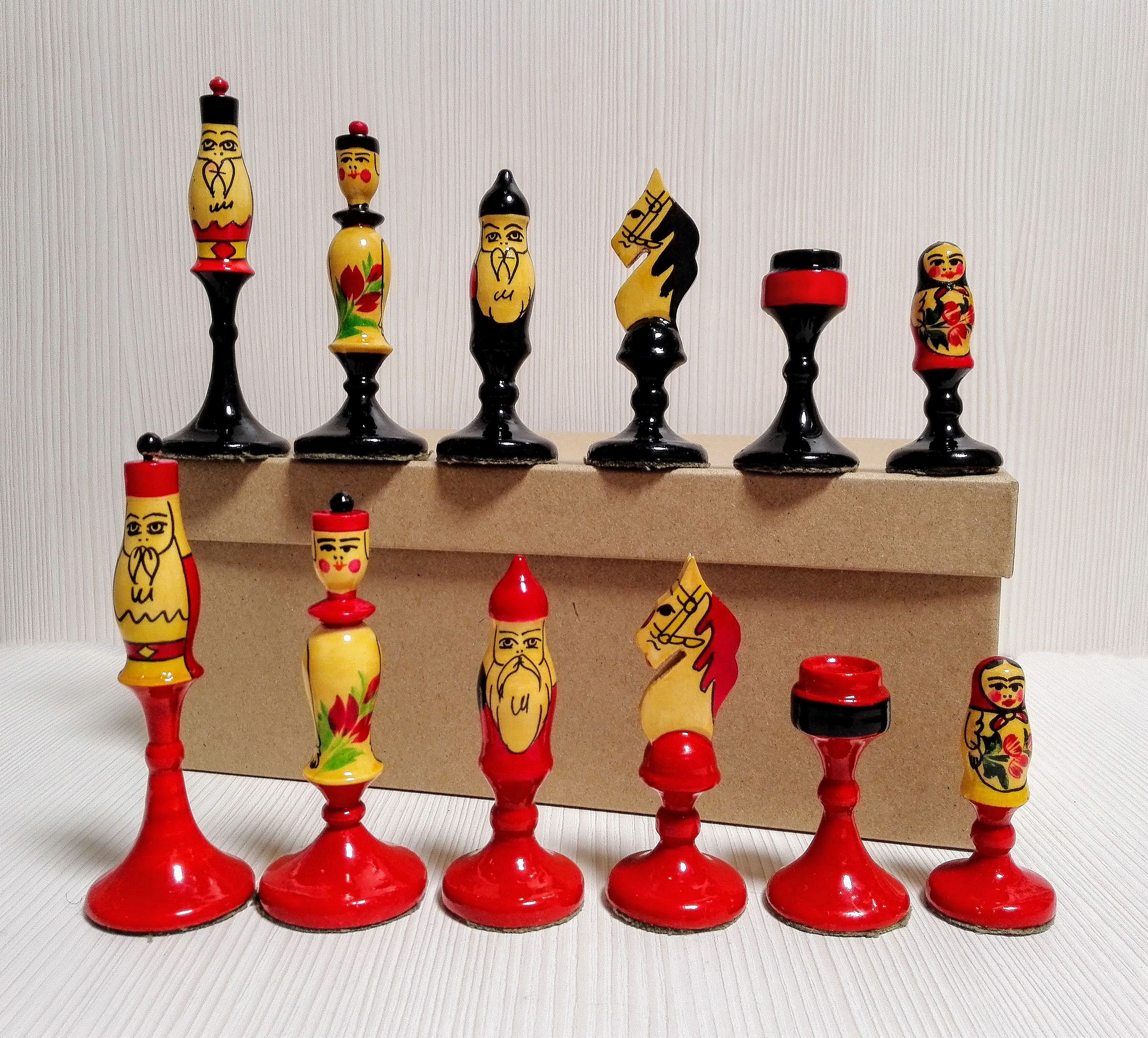 Vintage Soviet Chess set Matryoshka. Hand painted.Rare chess Inspire