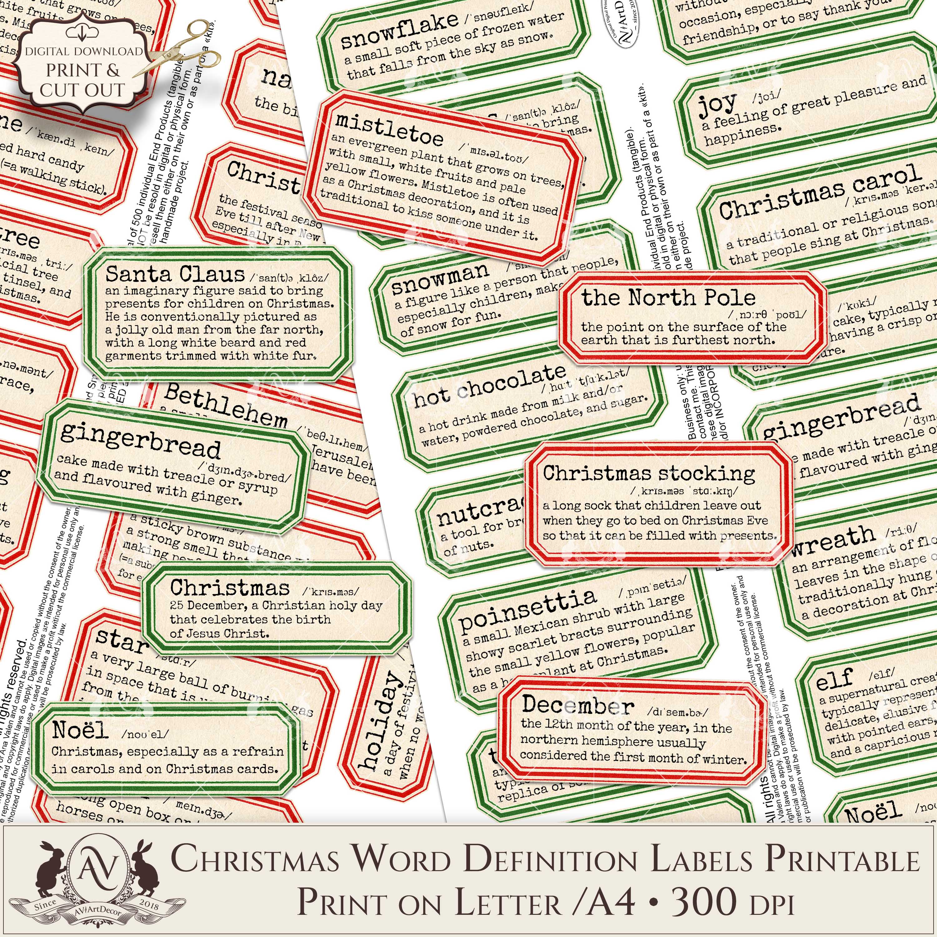 Xmas Dictionary Words Printable Dennison Labels AVAD2Sw Inspire Uplift