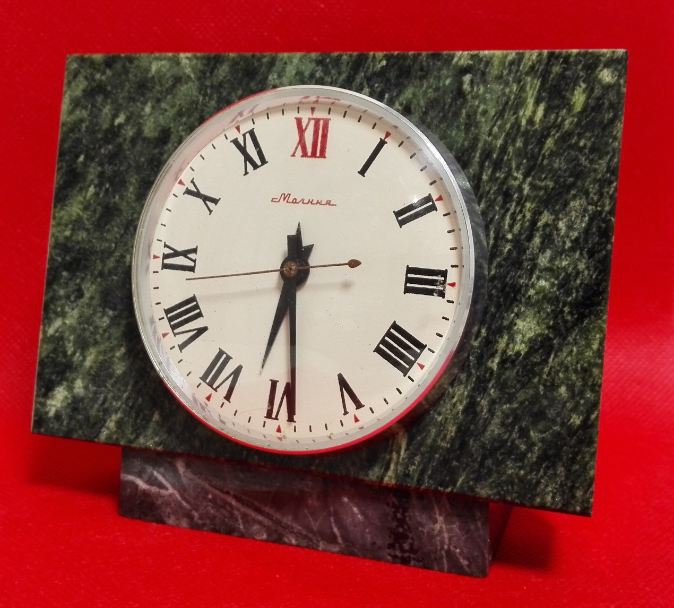 Soviet Antique Desk Clock in Stone. Vintage mantel clock Mol Inspire Uplift