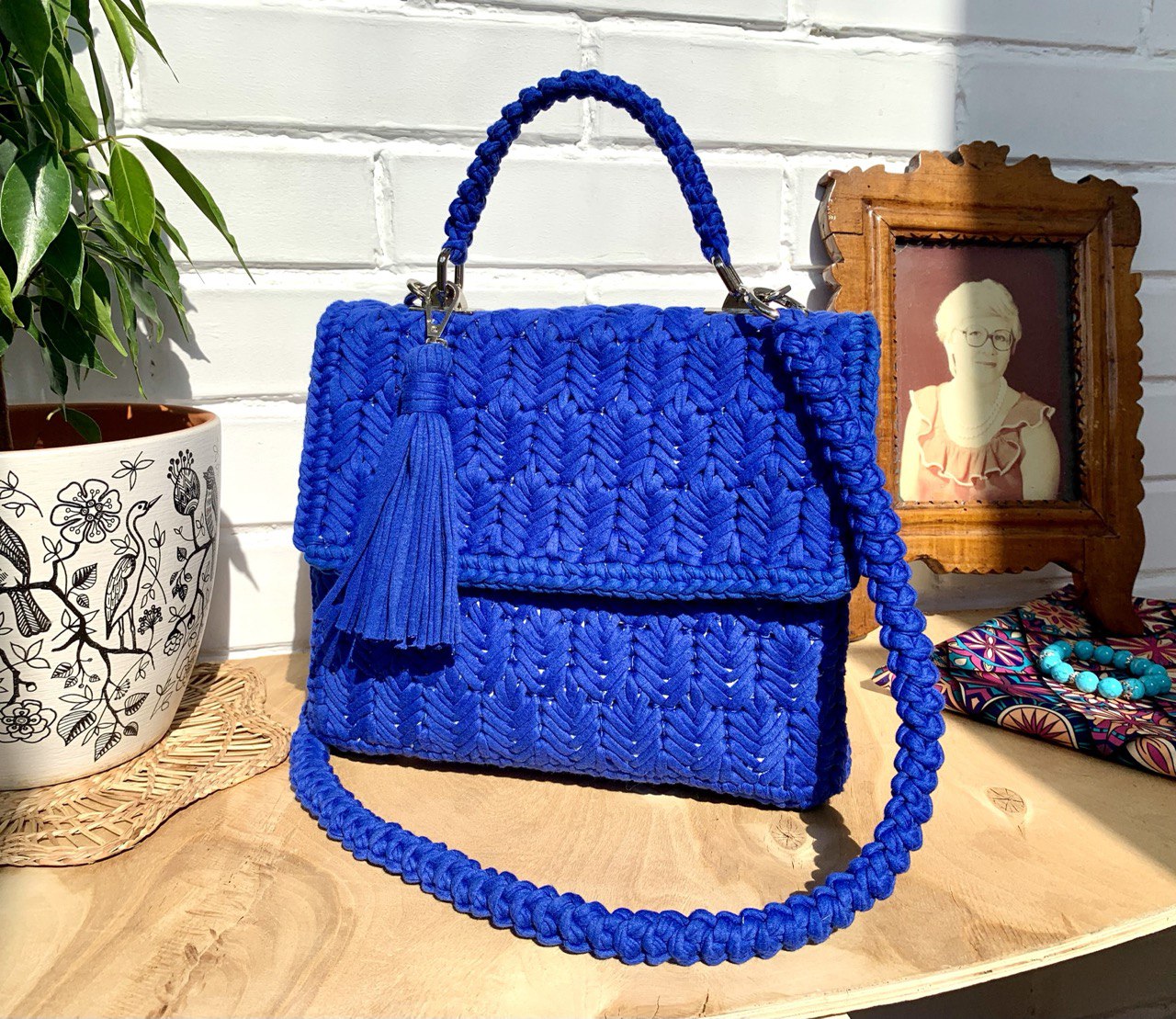 Designer shoulder bag, Women crocheted handbag, Embroidered Inspire