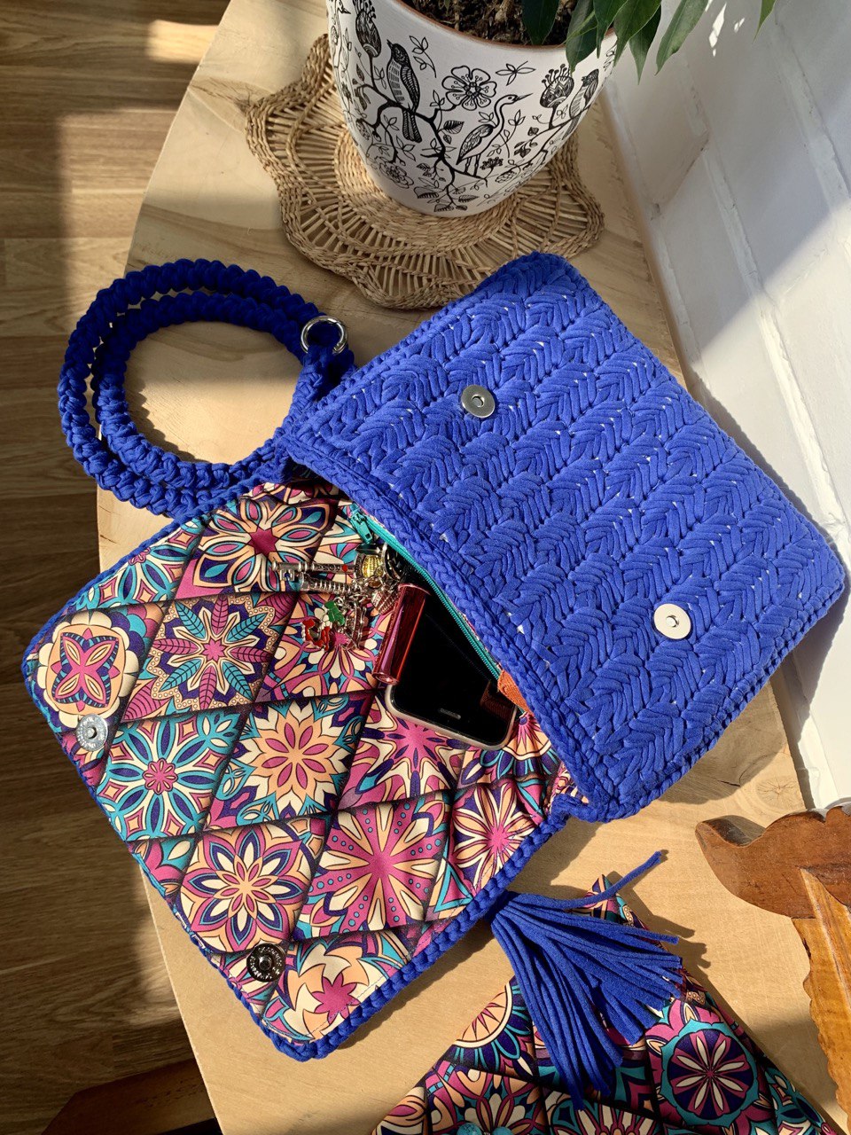 Designer shoulder bag, Women crocheted handbag, Embroidered Inspire