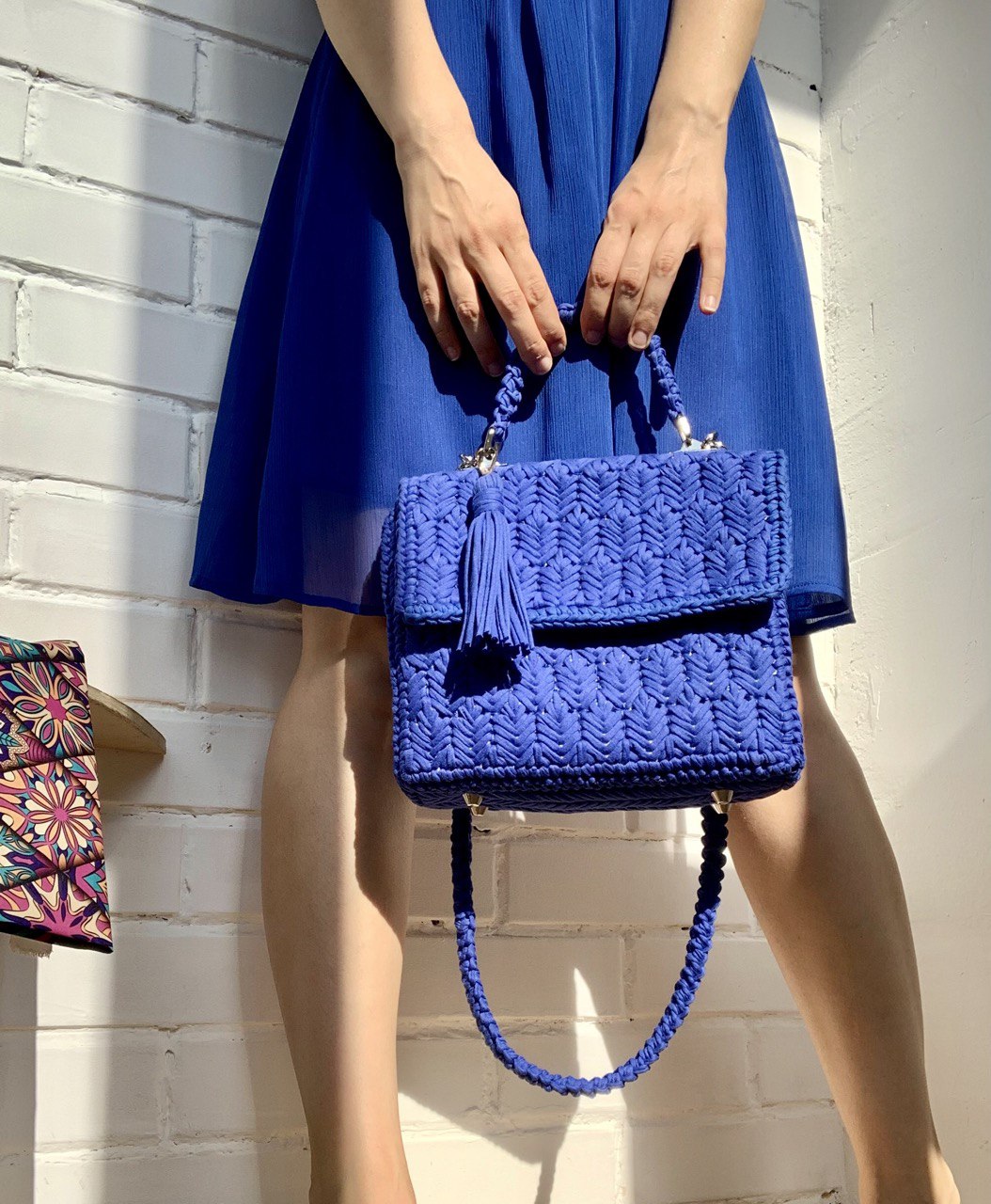 Designer shoulder bag, Women crocheted handbag, Embroidered Inspire