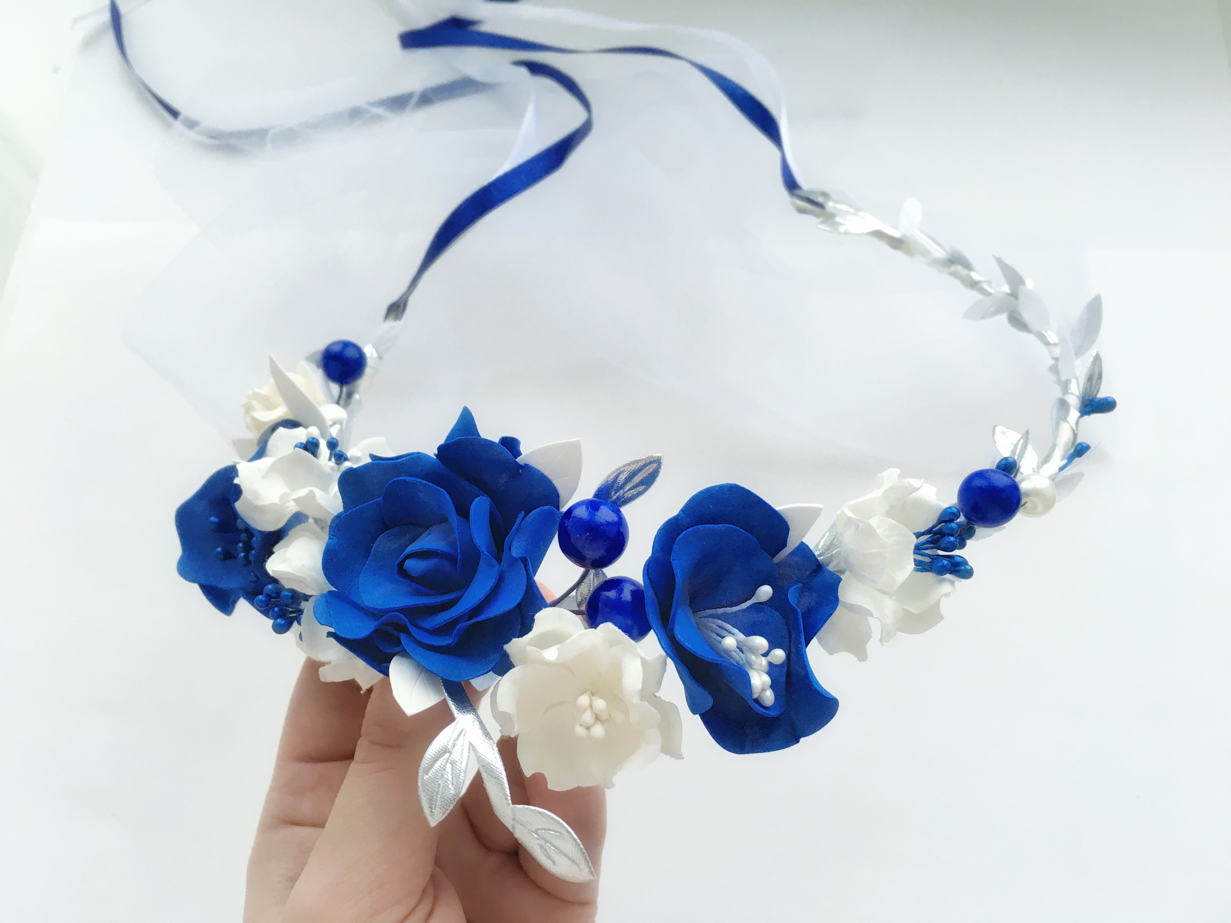 Royal blue flower crown, Wedding flower girl crown, Classic Inspire