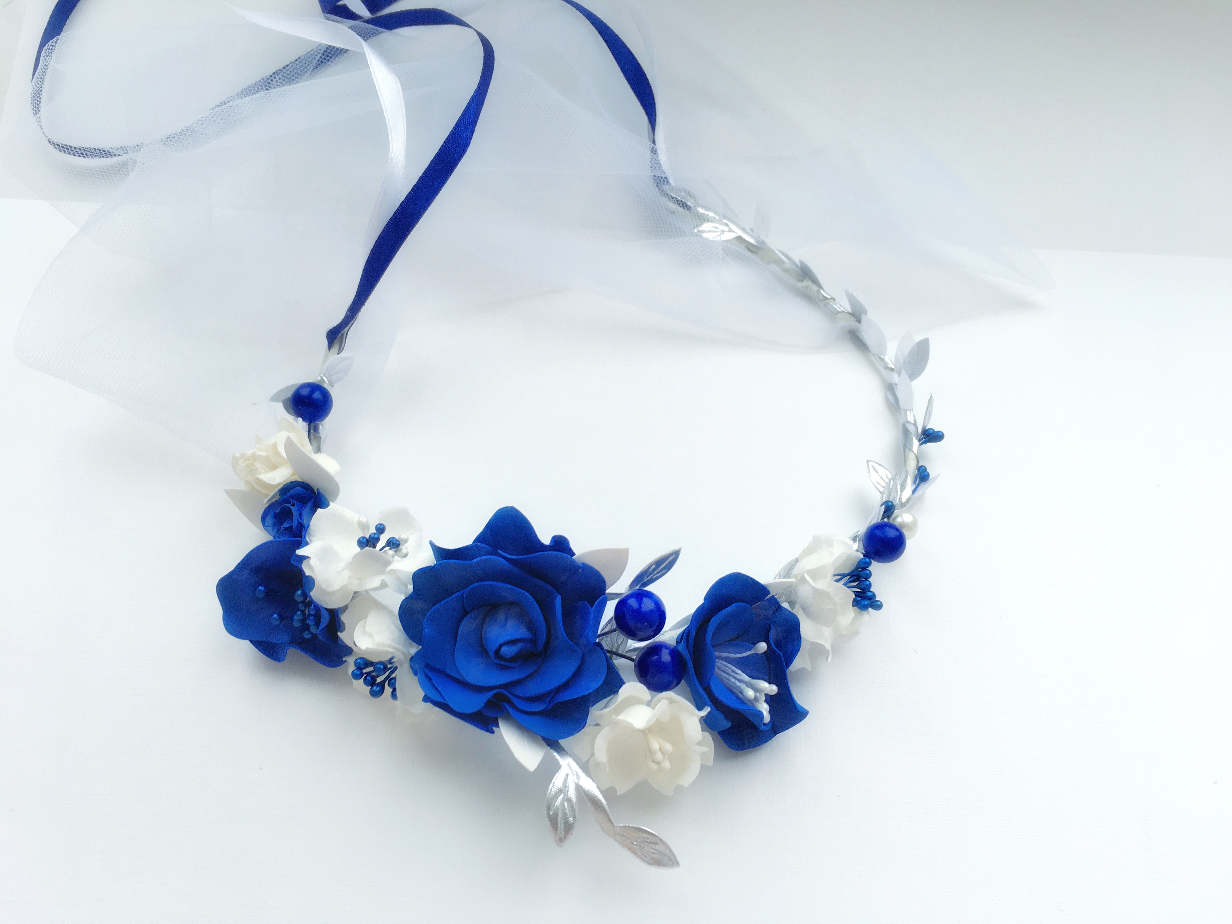 Royal blue flower crown, Wedding flower girl crown, Classic Inspire
