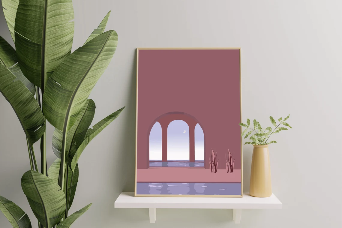 Pink Architecture Print Modern Architectural Wall Decor Inspire
