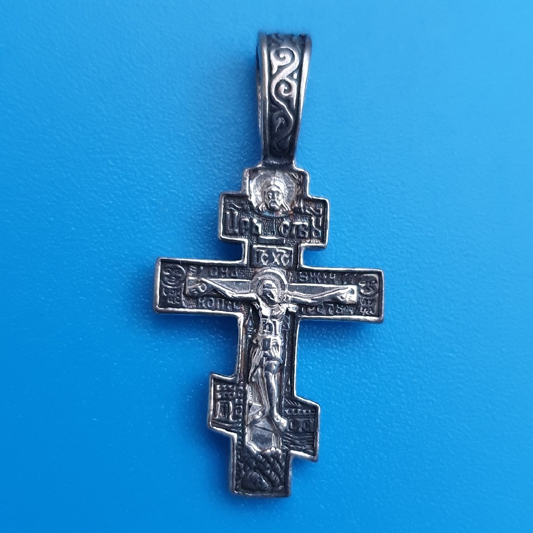 Orthodox blessed cross crucifix made of silver 925 Let God a Inspire