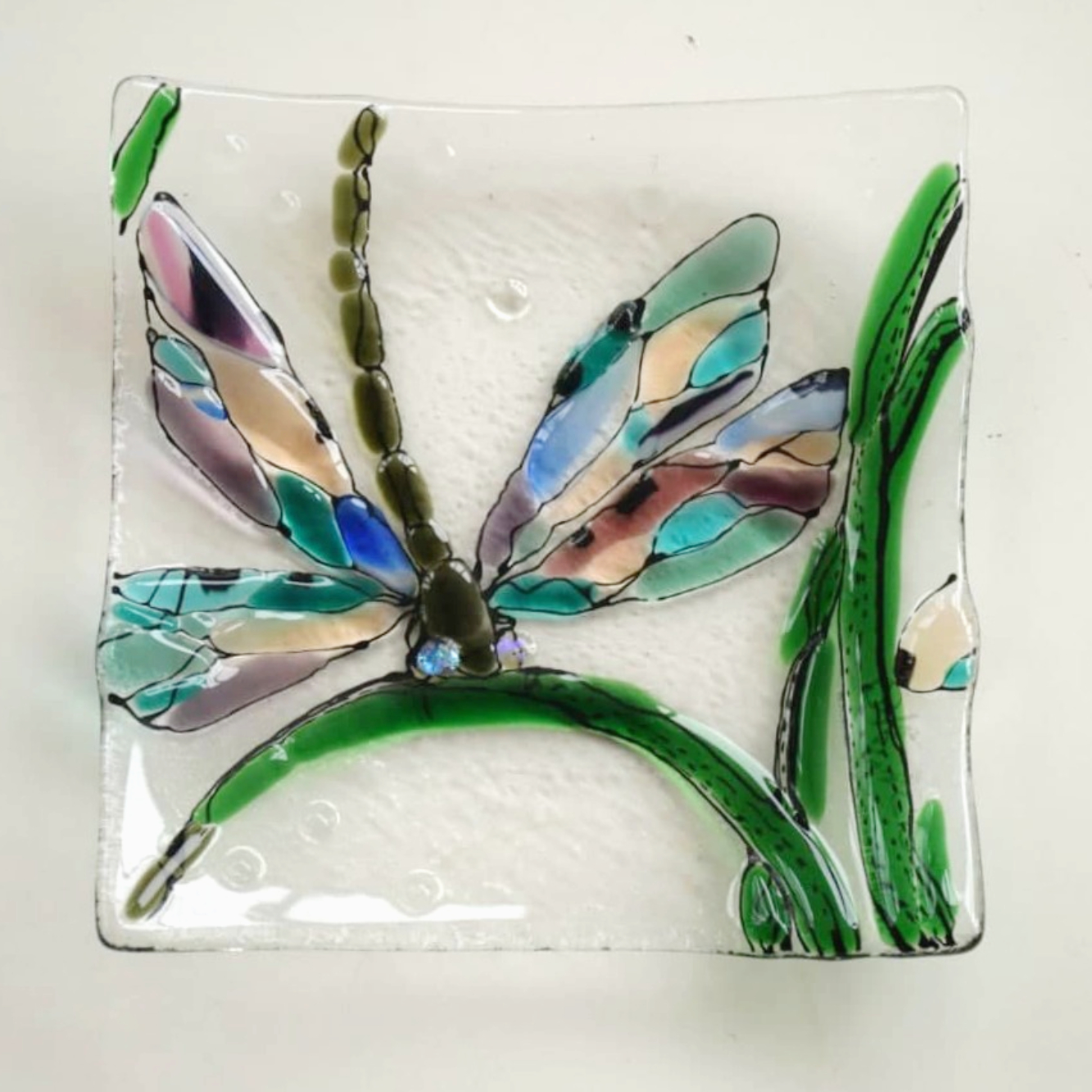 Set of 4 small decorative plates with dragonfly Fused dess Inspire