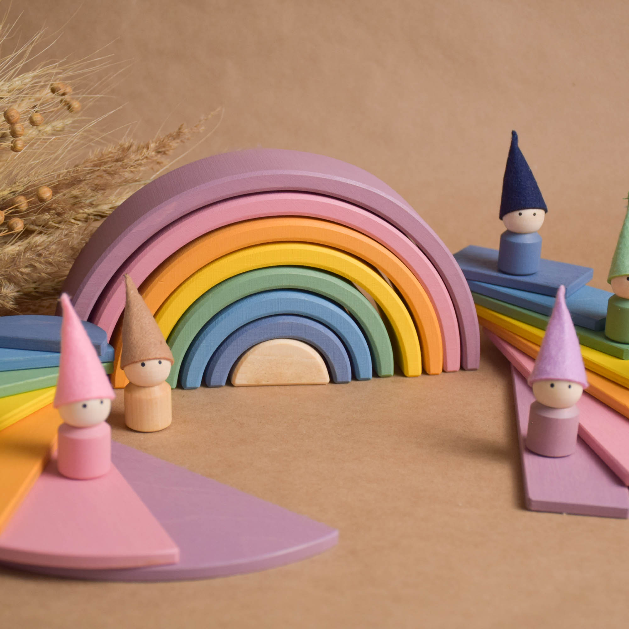 Montessori Wooden Rainbow Stacking Toy Set Pastel Inspire Uplift