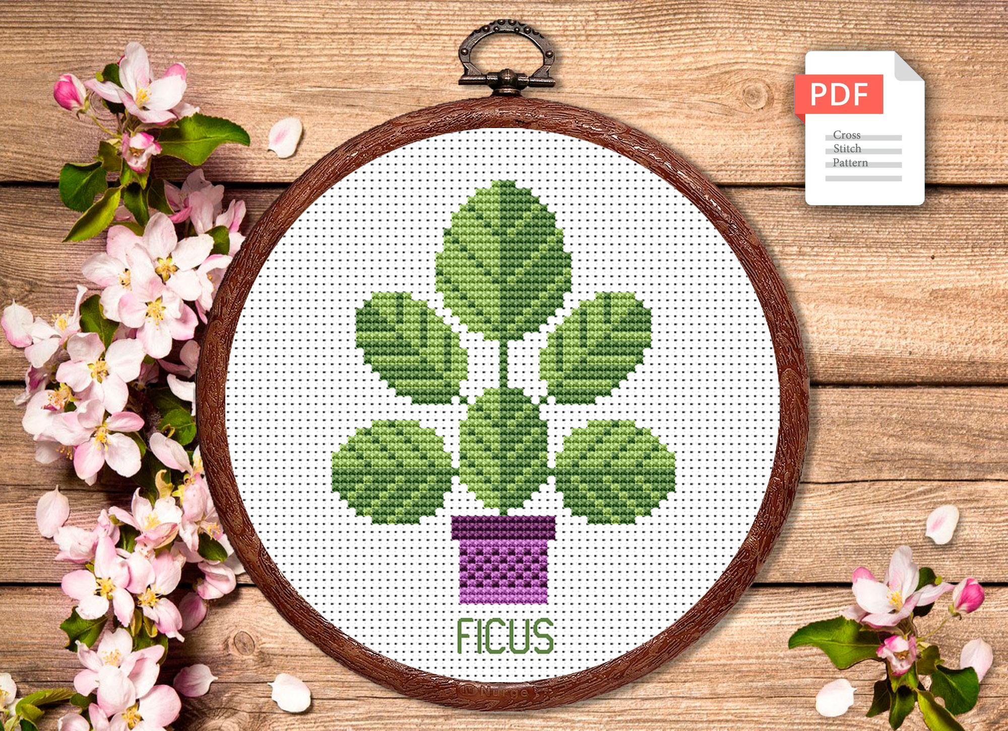 Ficus Cross Stitch Pattern, Flower Cross Stitch Pattern, Emb Inspire