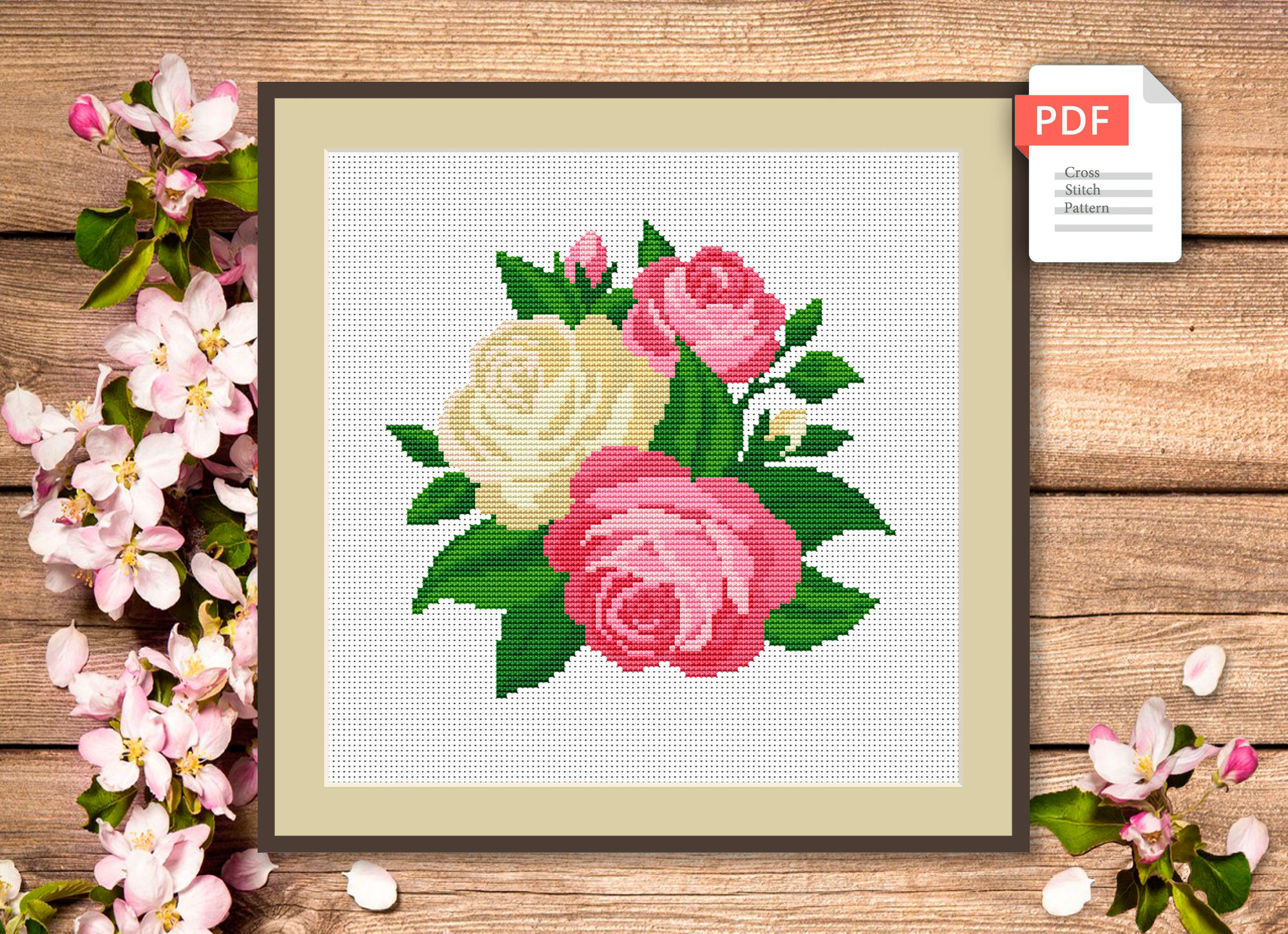 Roses Cross Stitch Pattern, Flower Cross Stitch Pattern, Emb - Inspire