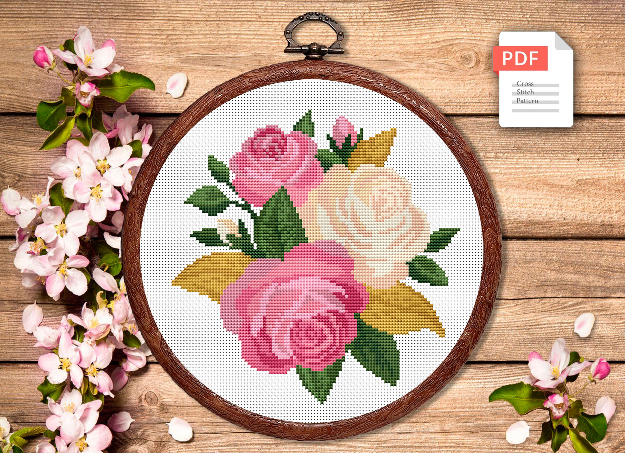 Roses Cross Stitch Pattern, Flower Cross Stitch Pattern, Emb Inspire