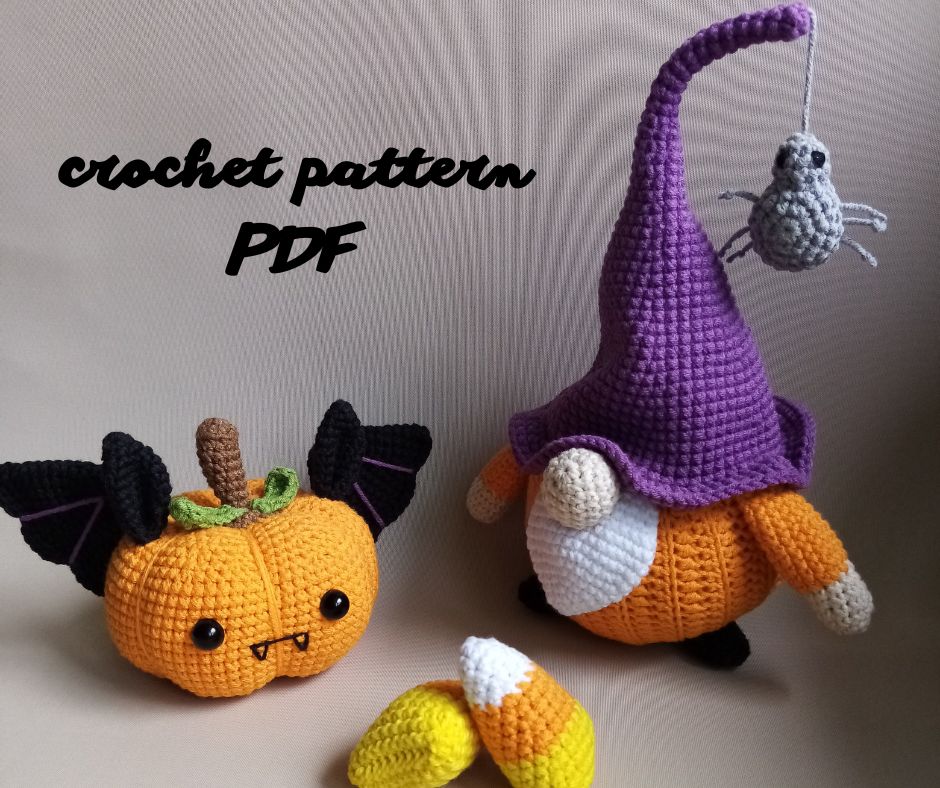 Crochet Halloween Decoration, halloween gnome, pumpkin, candy corn