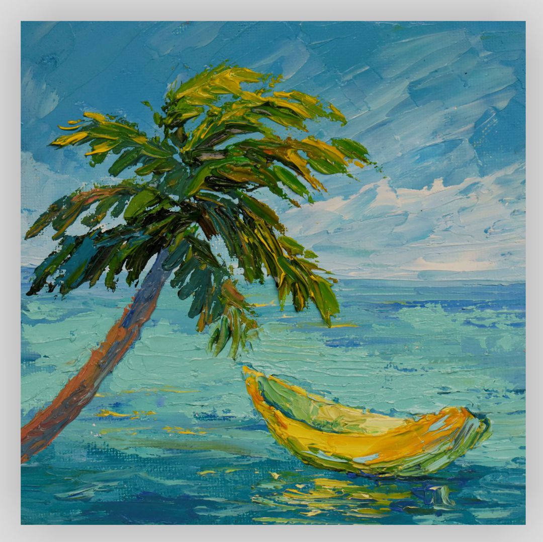 Boat oil Painting Original art Tropical Beach painting Turqu Inspire