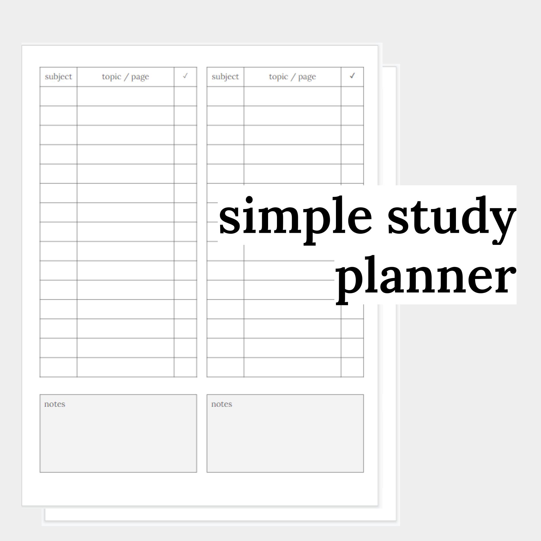 Simple study planner printable