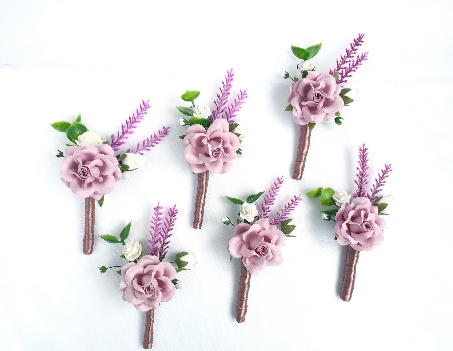 Lavender Boutonnieres Set of 6 Mauve Wedding Boutonnieres, G Inspire