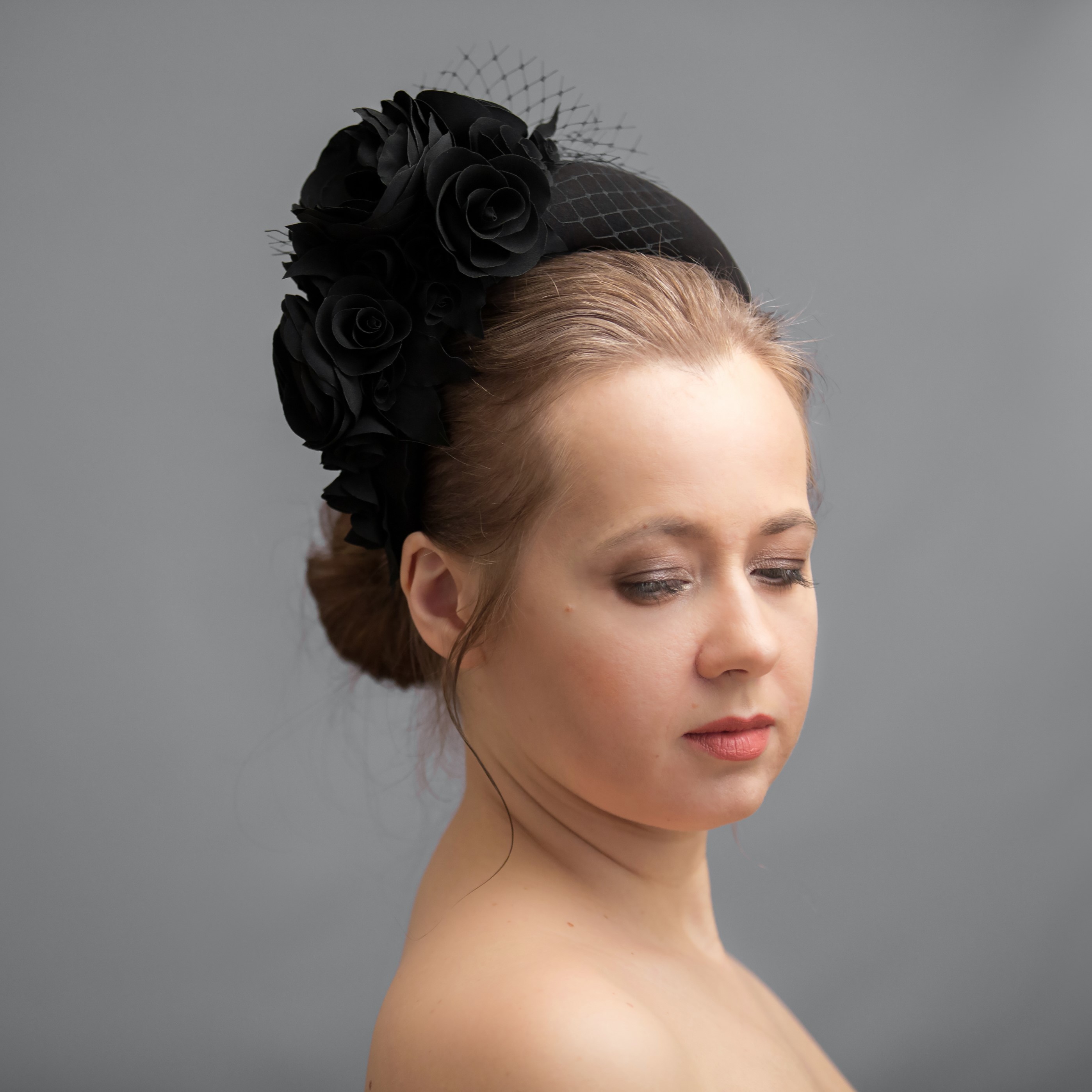 Black headband hat inspired by Kate Middleton, black half fl Inspire