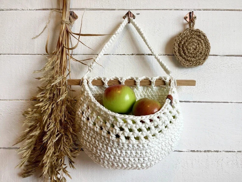 Handmade Hanging fruit basket wall RV Decor storage basket G Inspire