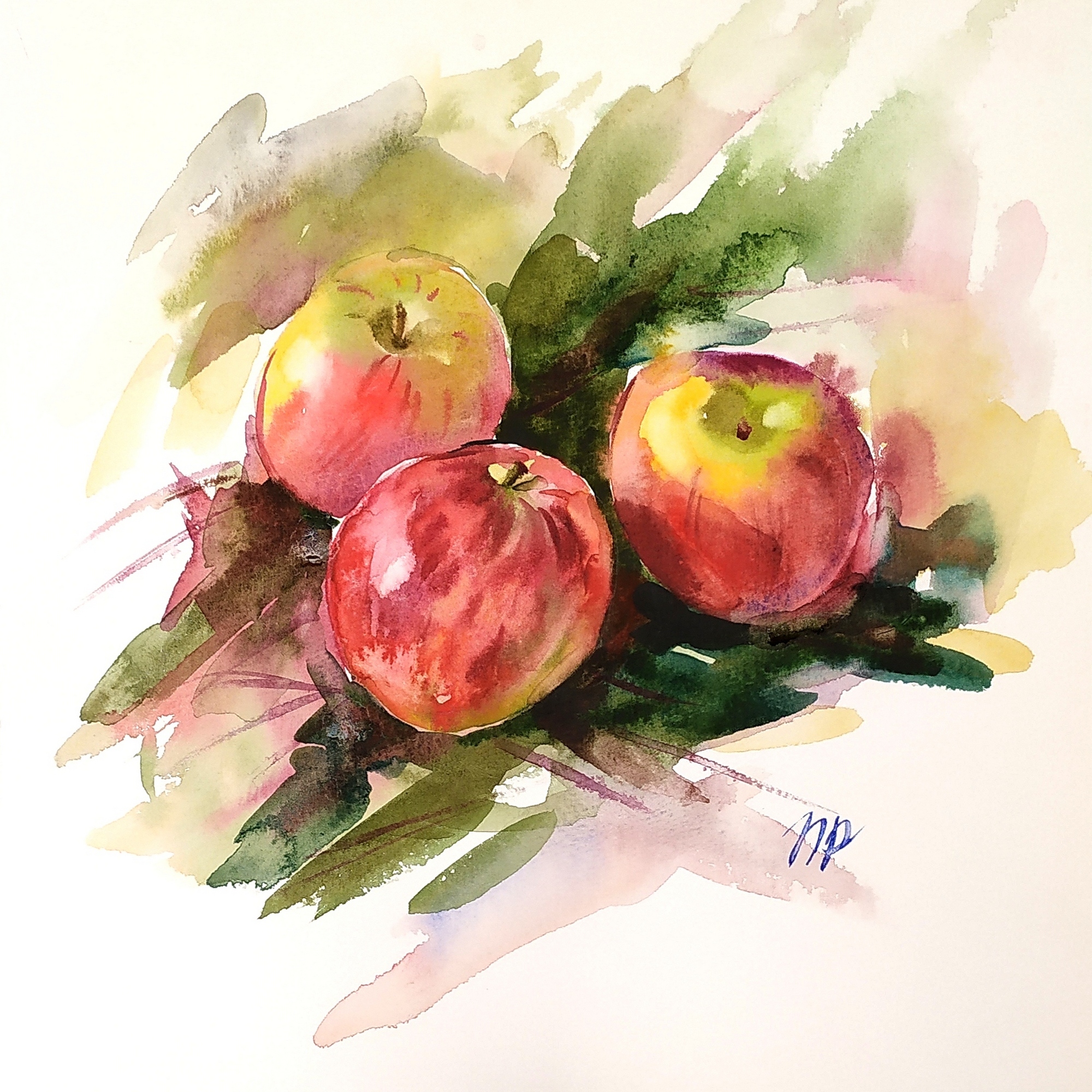 Apple Painting Fruit original art Three Red Apples watercolo Inspire