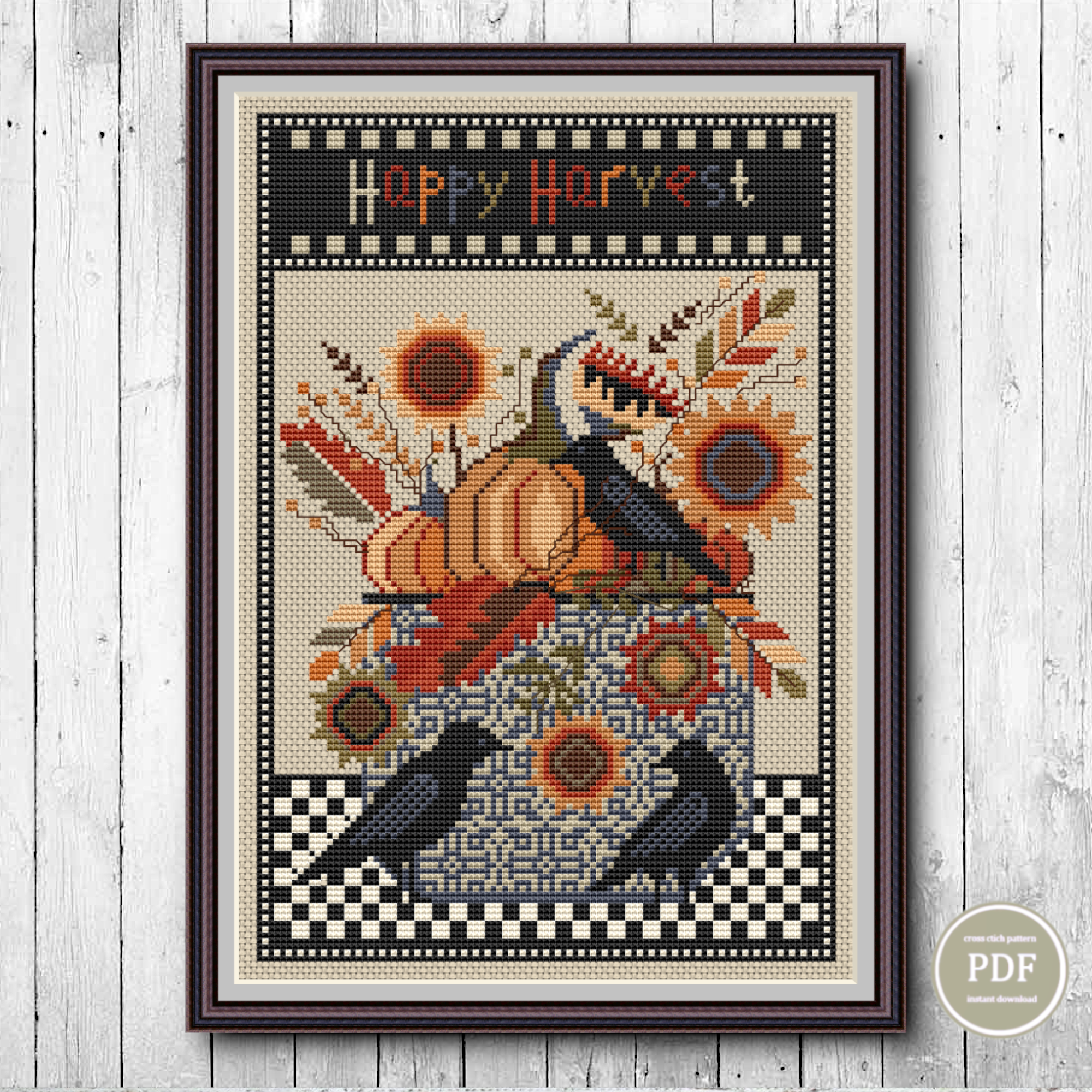 Cross Stitch Pattern Autumn Harvest Sunflowers Pumpkins | Inspire Uplift