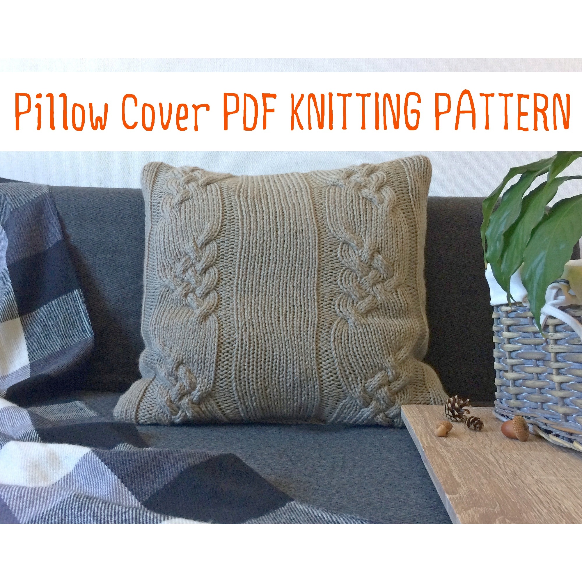 Knit PILLOW COVER pattern Chunky cushion cover PDF knitting Inspire