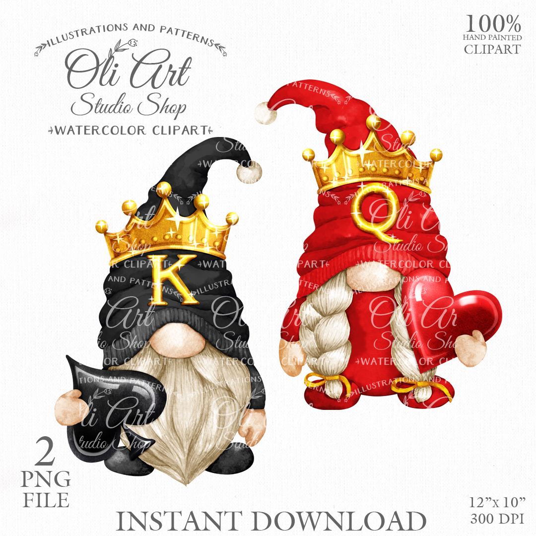 King of Spades Queen of Hearts Gnomes Clip Art, Instant Down Inspire