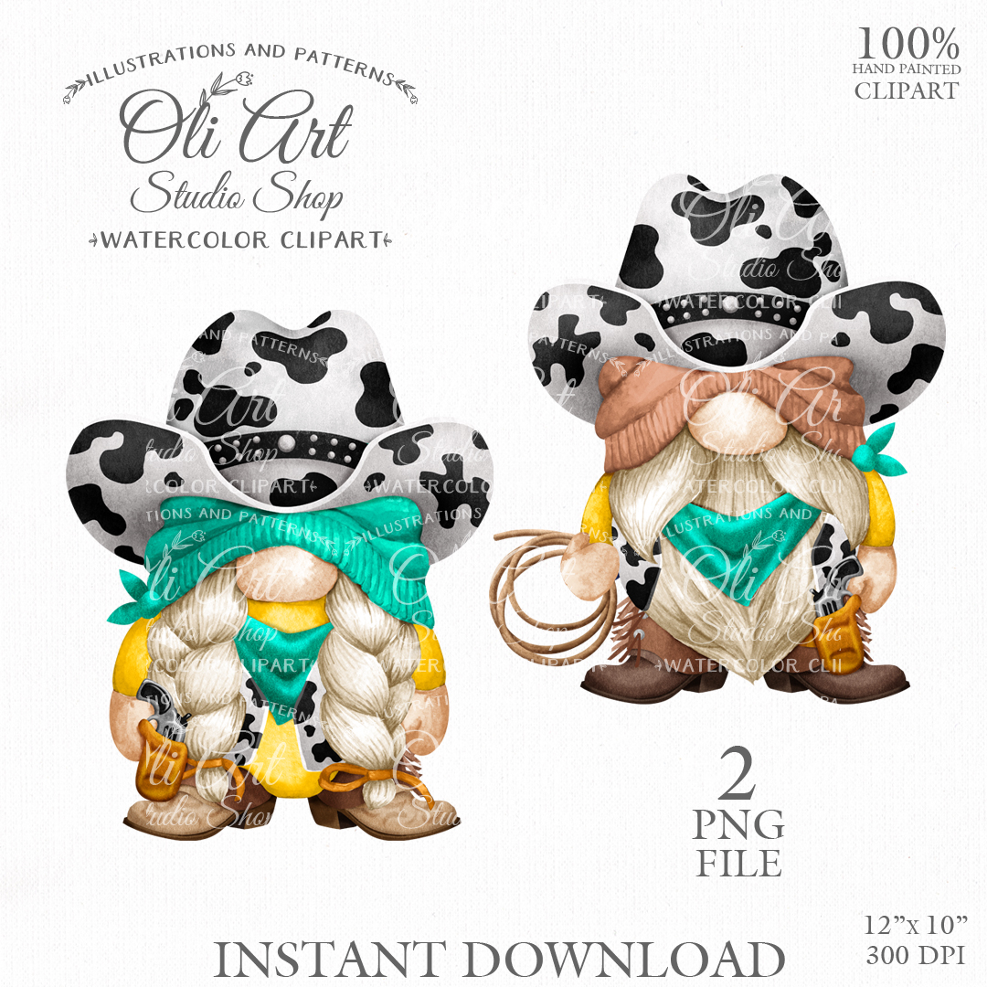 Cowboy Gnomes Clip Art, Cowboy Hat, Hand painted clipart, In | Inspire ...
