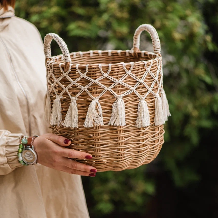 Large round laundry basket. Boho Storage Basket. Large baske Inspire