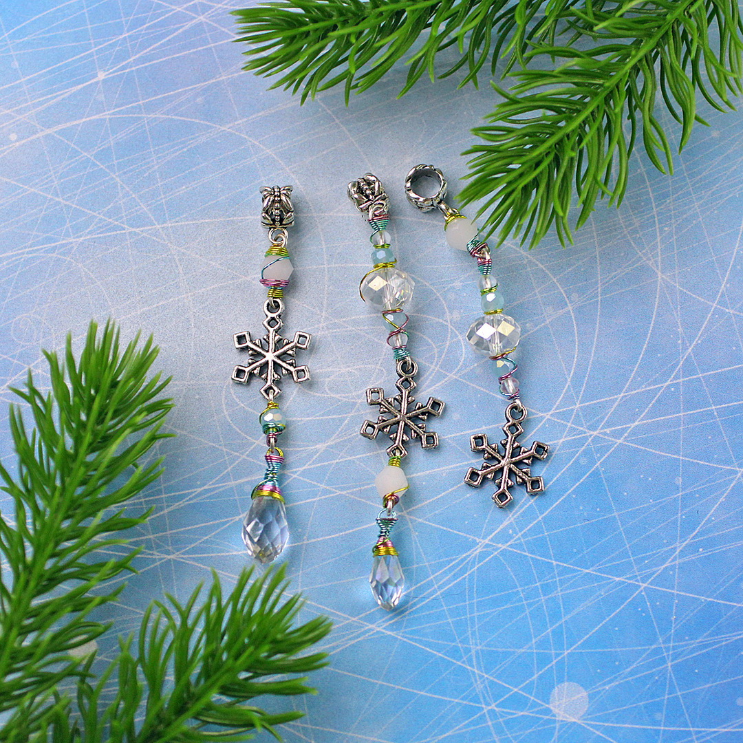 Set Of 5 Dread Beads With Snowflake Design Loc Beads Inspire Uplift